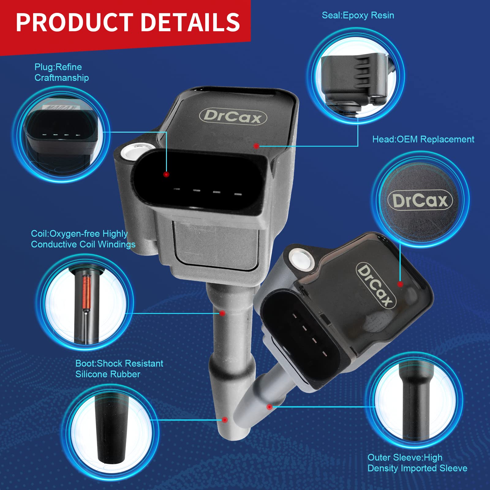 Drcax Oem Ignition Coil 06J905110G 06K905110K Compatible With Audi Beetle Golf Jetta - 1.8L 2.0L L4 Engines - 1 Pack