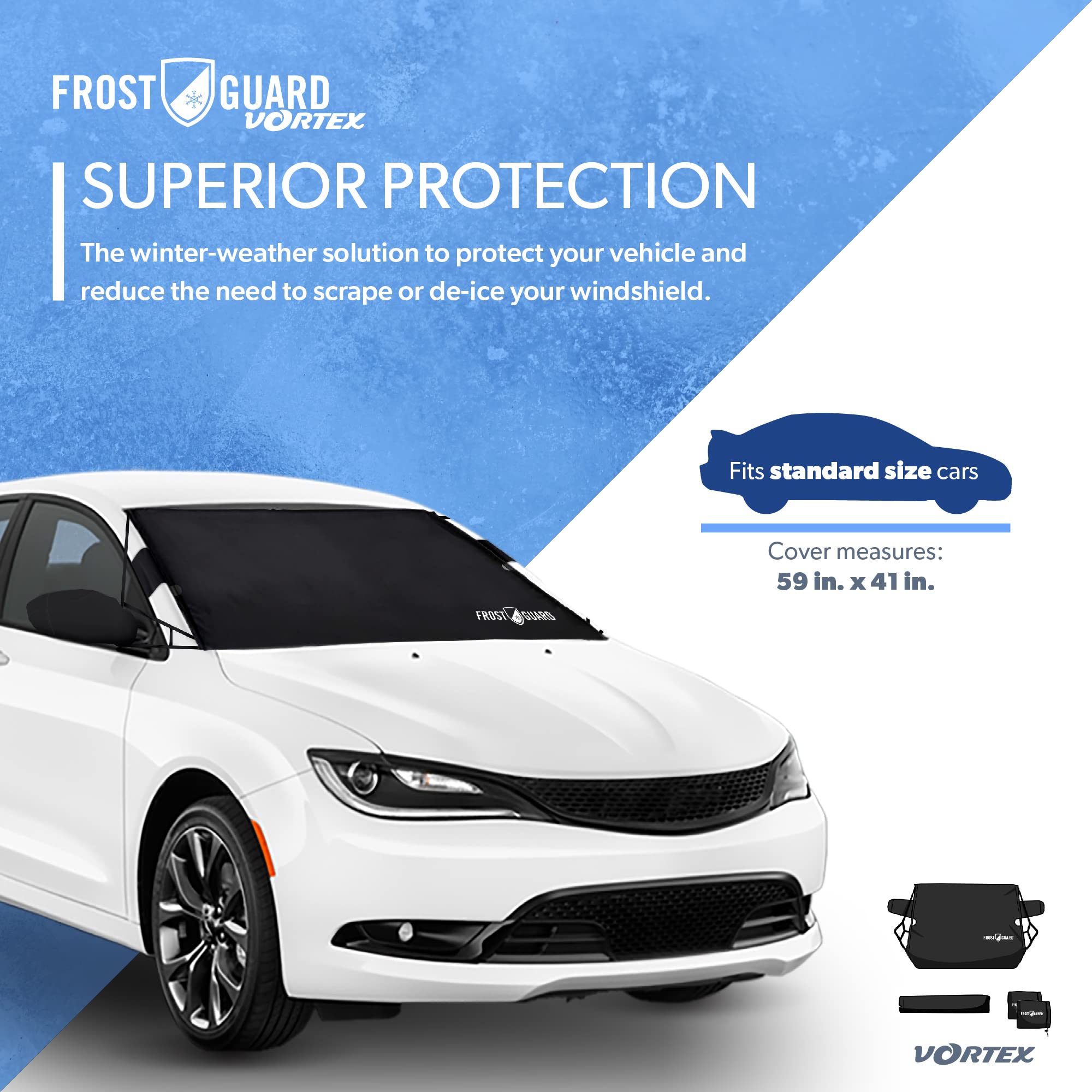 Frostguard Vortex Premium Winter Windshield Cover With Built-In Security Panels And Wiper Blade Coverage + Mirror Covers - Weath
