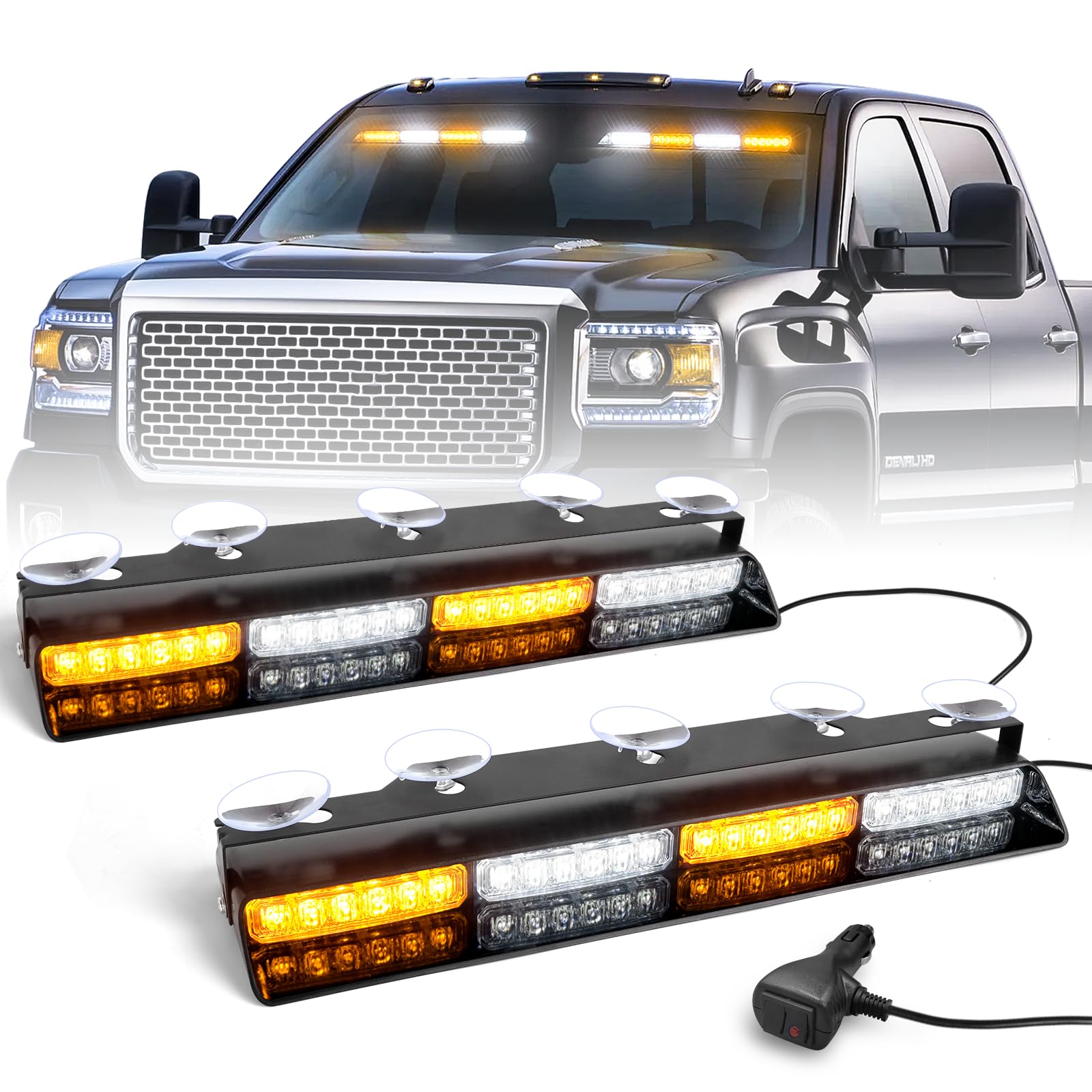 Hlauto 6Z4J Emergency Dash Strobe Lights: 2X16.8 Inch Amber White Safety Lights, 48 Led Flashing Warning Hazard Interior Windshi