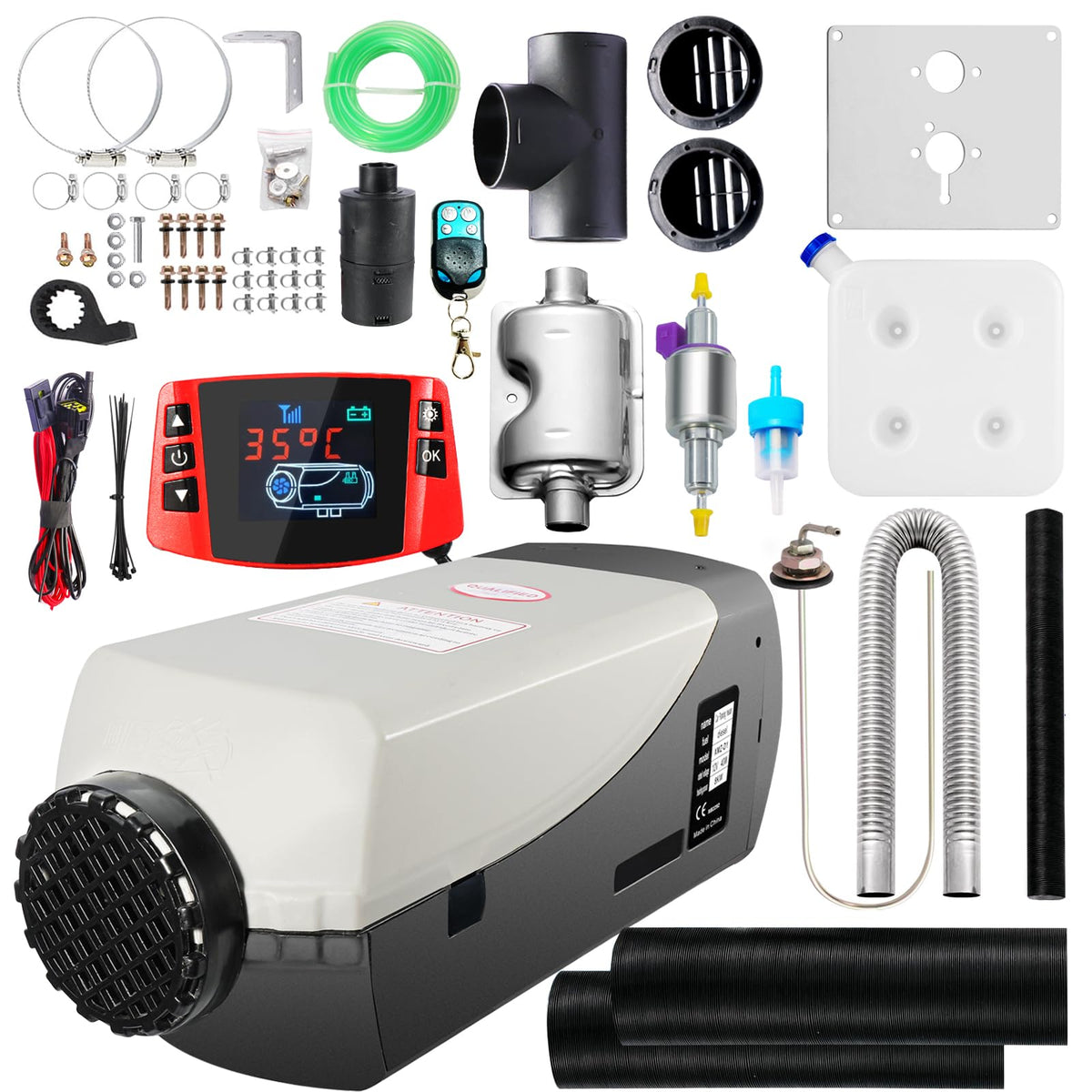 WAYSKA Diesel Heater 12V, 5L Tank, Diesel Heater 2KW, Muffler, Diesel Parking Heater with LCD Thermostat Monitor & Remote Contro