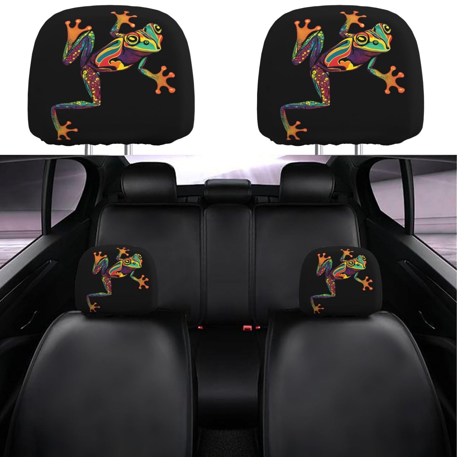 Dujiea 2 Pack Boho Frog Car Headrest Covers, Universal Soft Car Seat Head Rest Protector, Vehicle Accessories Fabric Headrest Co