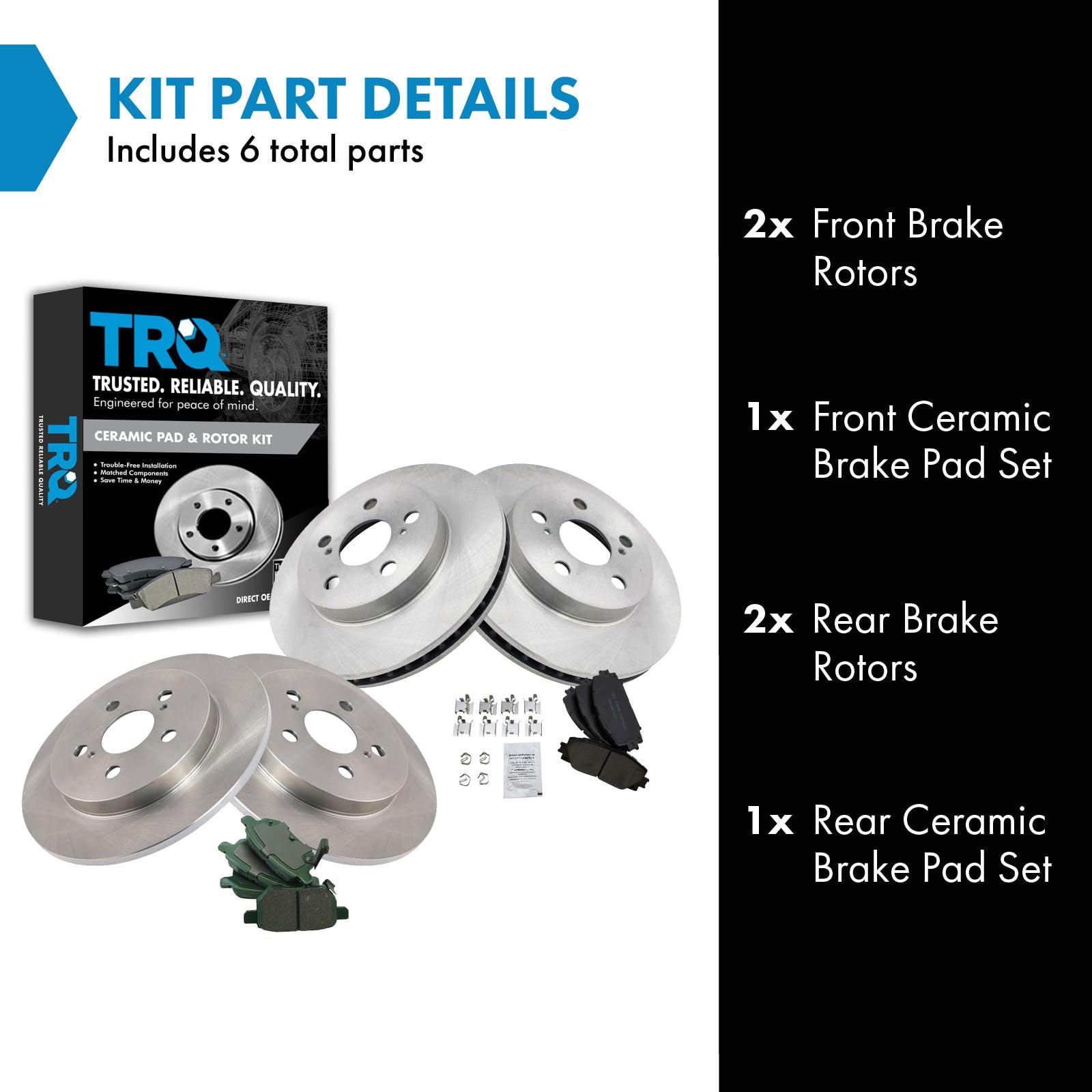 Trq Front And Rear Brake Pad & Rotor Kit Brake Pads Brake Rotor Ceramic Compatible With 2016-2018 Toyota Prius