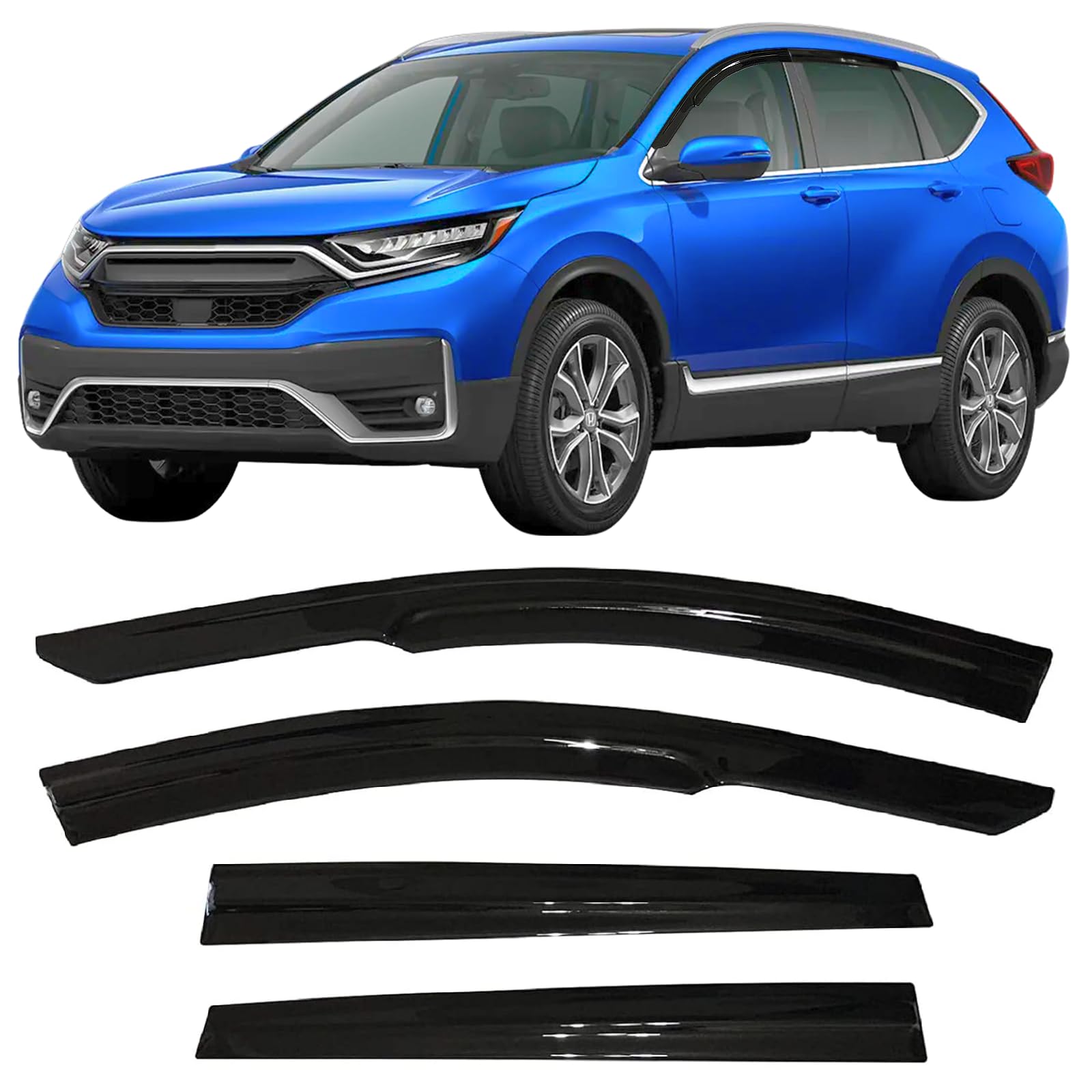 2017-2022 Tape-On Rain Guards For Honda Cr-V Side Window Deflector Visors Lx Ex Ex-L Touring 3D Wavy Jdm Style Crv Vent Shades 2