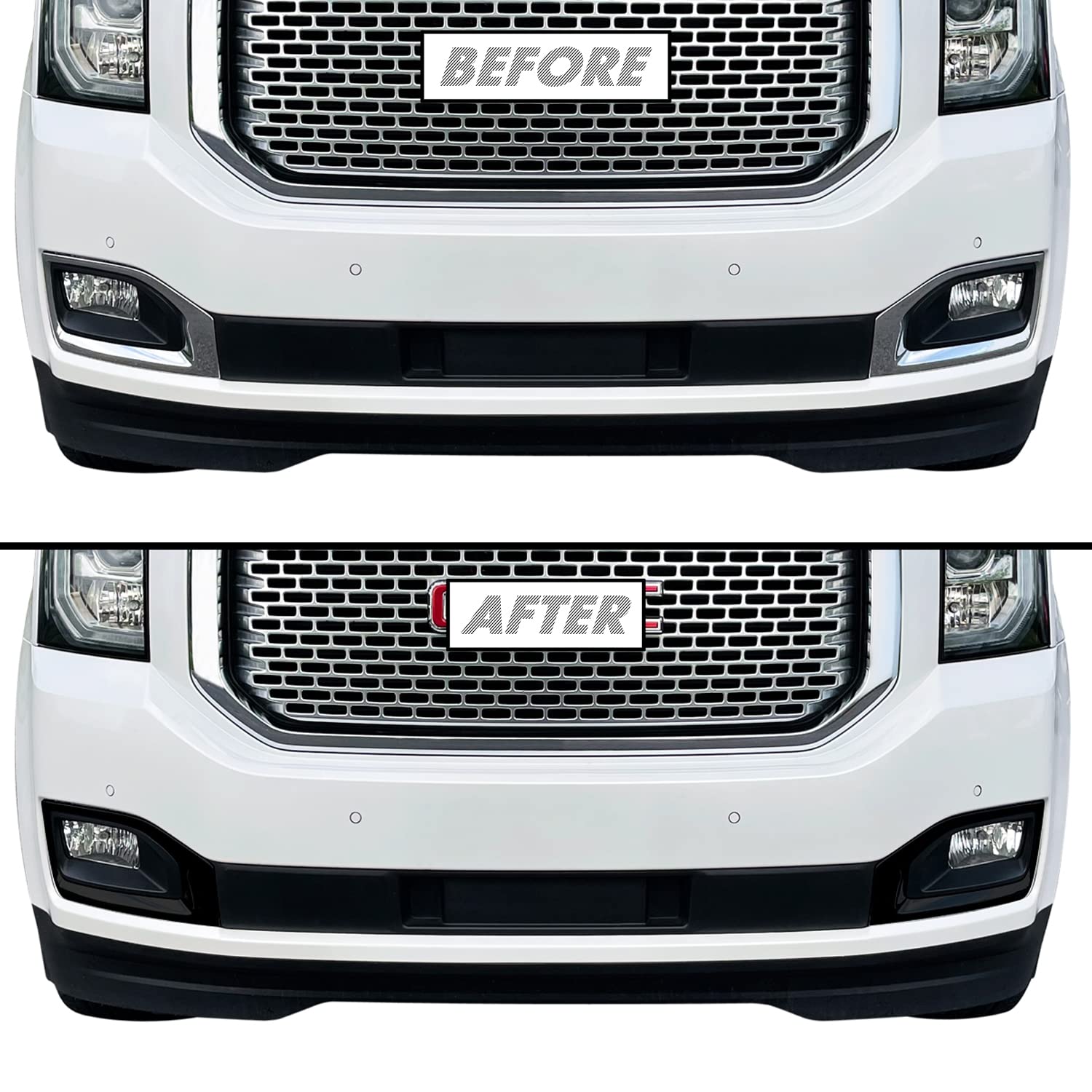 SlickMod Chrome Delete Blackout Vinyl Overlay for 2015-2020 GMC Yukon Front Grill and Fog Light Trim (3. Foglight Trim Only, Glo