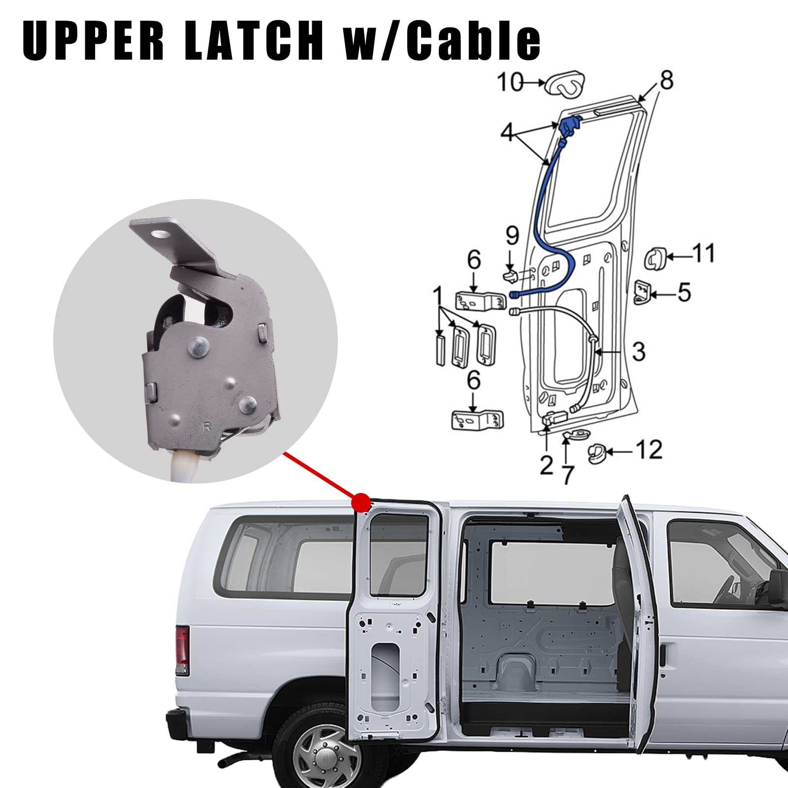 Unikpas Upper Door Latch Compatible For Ford E150 E250 Econoline Van 1992-2019 Right Side Hinged Door Upper Latch Ac2Z15264A26A
