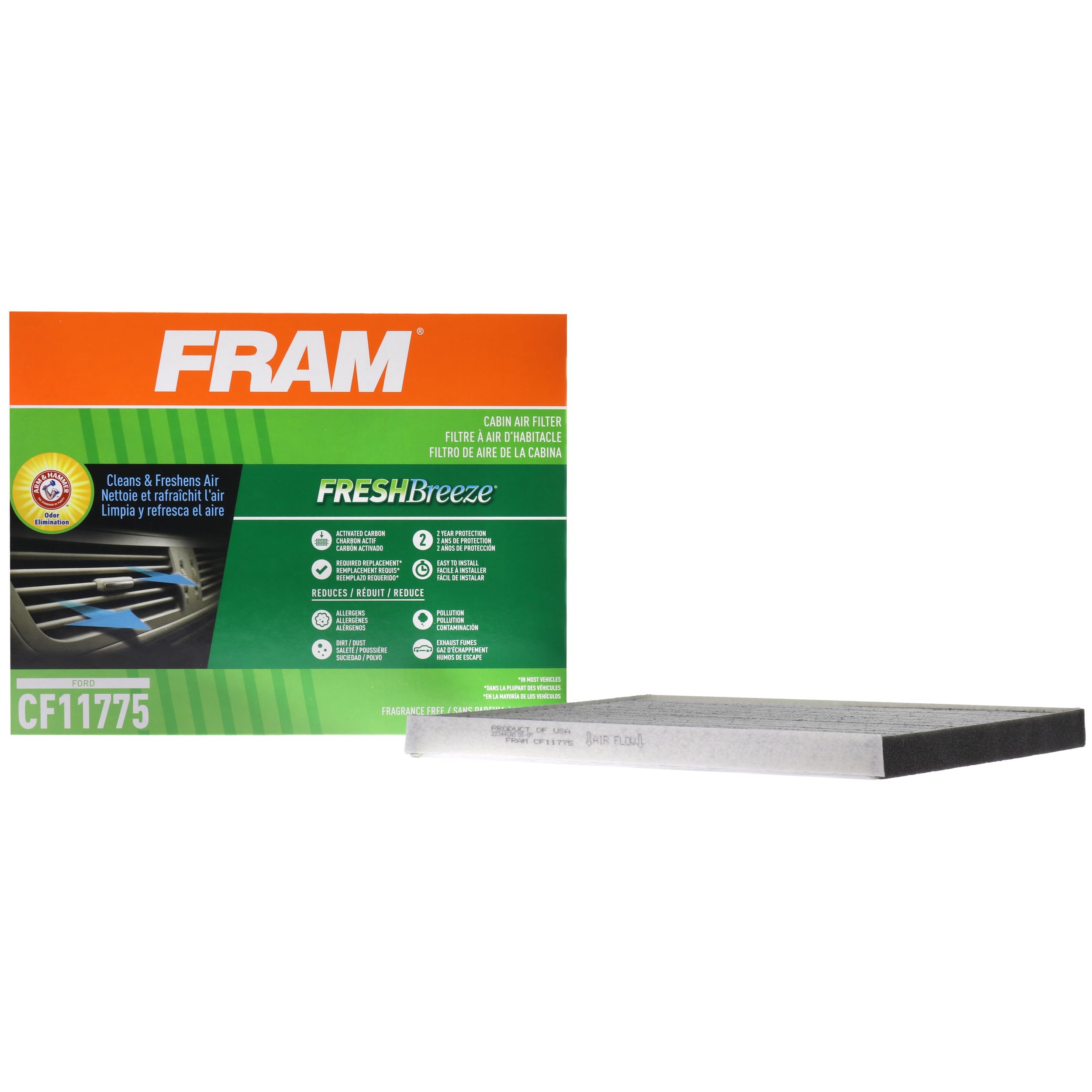 Fram Fresh Breeze Cabin Air Filter With Arm & Hammer Baking Soda, Cf11775 For Ford Vehicles