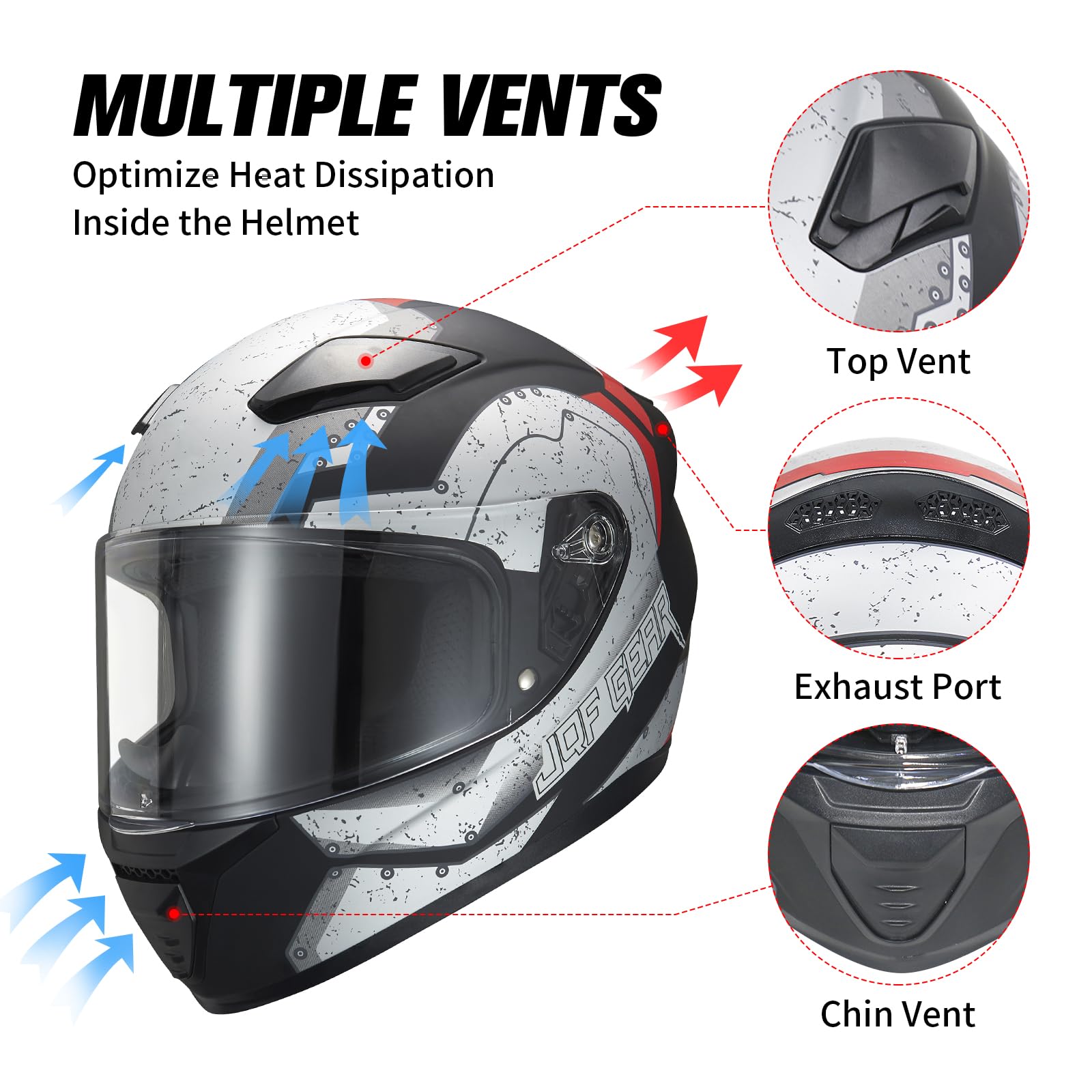 Jqf Gear Full Face Motorcycle Helmet Ws-607 Dot Approved Motorbike Racing Street Bike Helmets For Adults With Clear And Black Vi