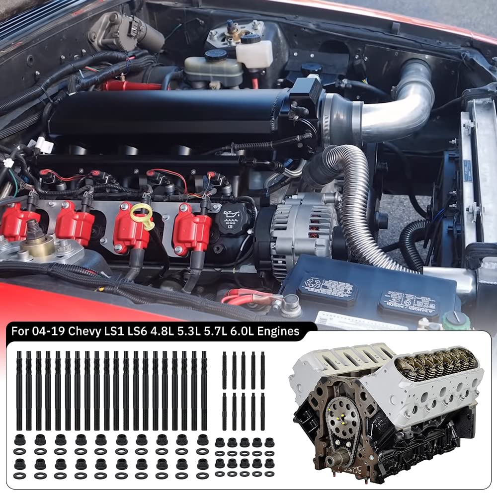 PQY 12-Point Cylinder Gasket Head Stud Bolts Nuts Kit Compatible with 04-19 Chevy LS1 LS3 5.3L 5.7L 6.0L Engines 234-4317