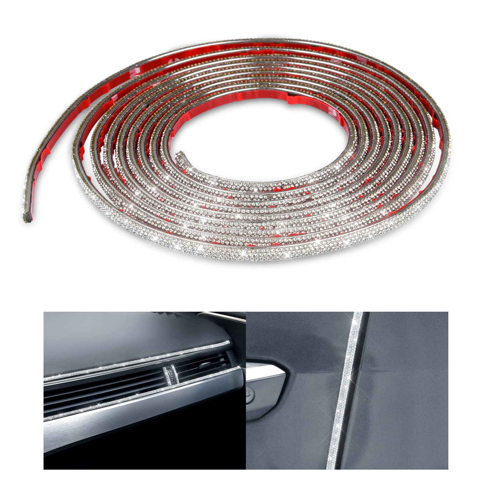 10Ft(3M) Bling Car Trim Self-Adhesive, Bling Car Interior Exterior Accessories For Women, Diy Car Trim Strips Line Molding For Car Dashboard Decoration Door Stickers(White)