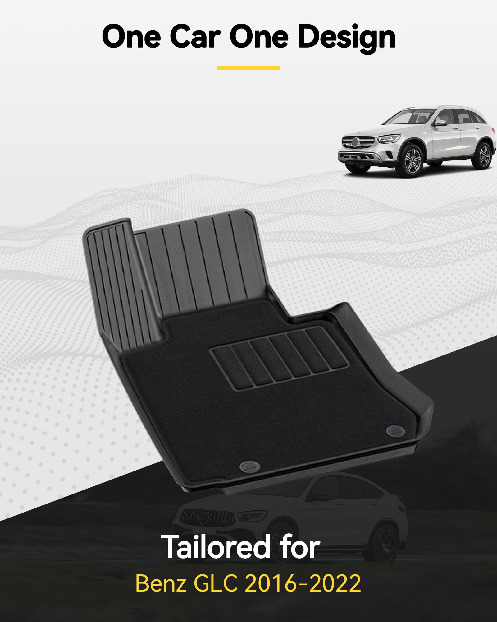 3W Floor Mats(With Carpets) & Cargo Liner Fit For Mercedez Benz Glc 2016-2022(Not Fit Coupe), Tpe All Weather Waterproof Custom