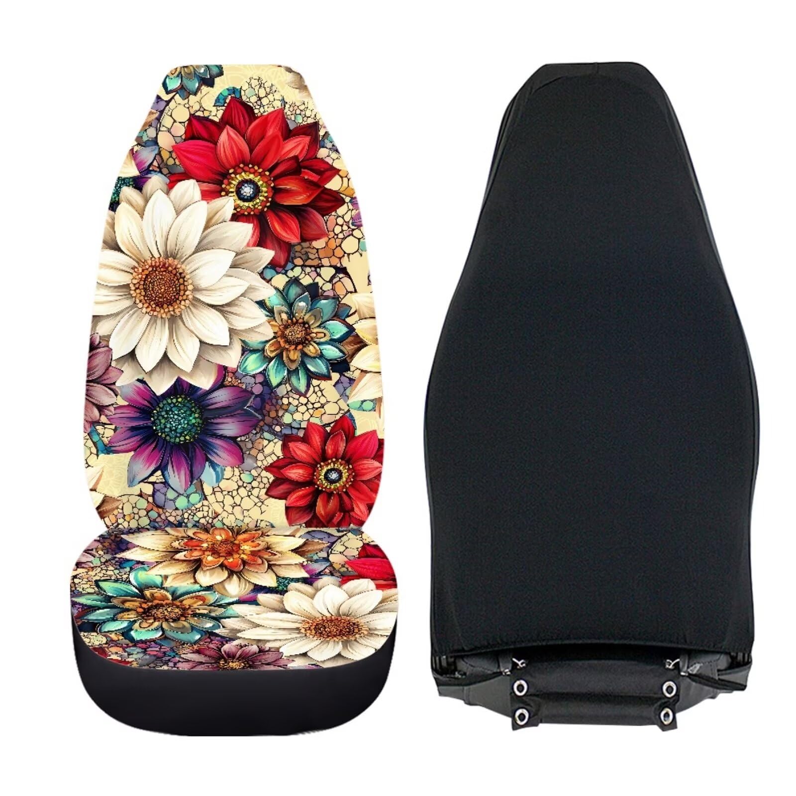 Bigcarjob Blossom Lotus Car Seat Covers Set For Front Only Boho Lotus Print Car Interior Accessories Cute Seat Protector For Car