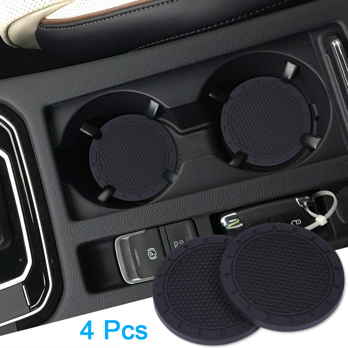Car Coasters, Wisdompro 4 Pack Pvc Car Cup Holder Insert Coaster - Anti Slip Universal Vehicle Interior Accessories Cup Mats For