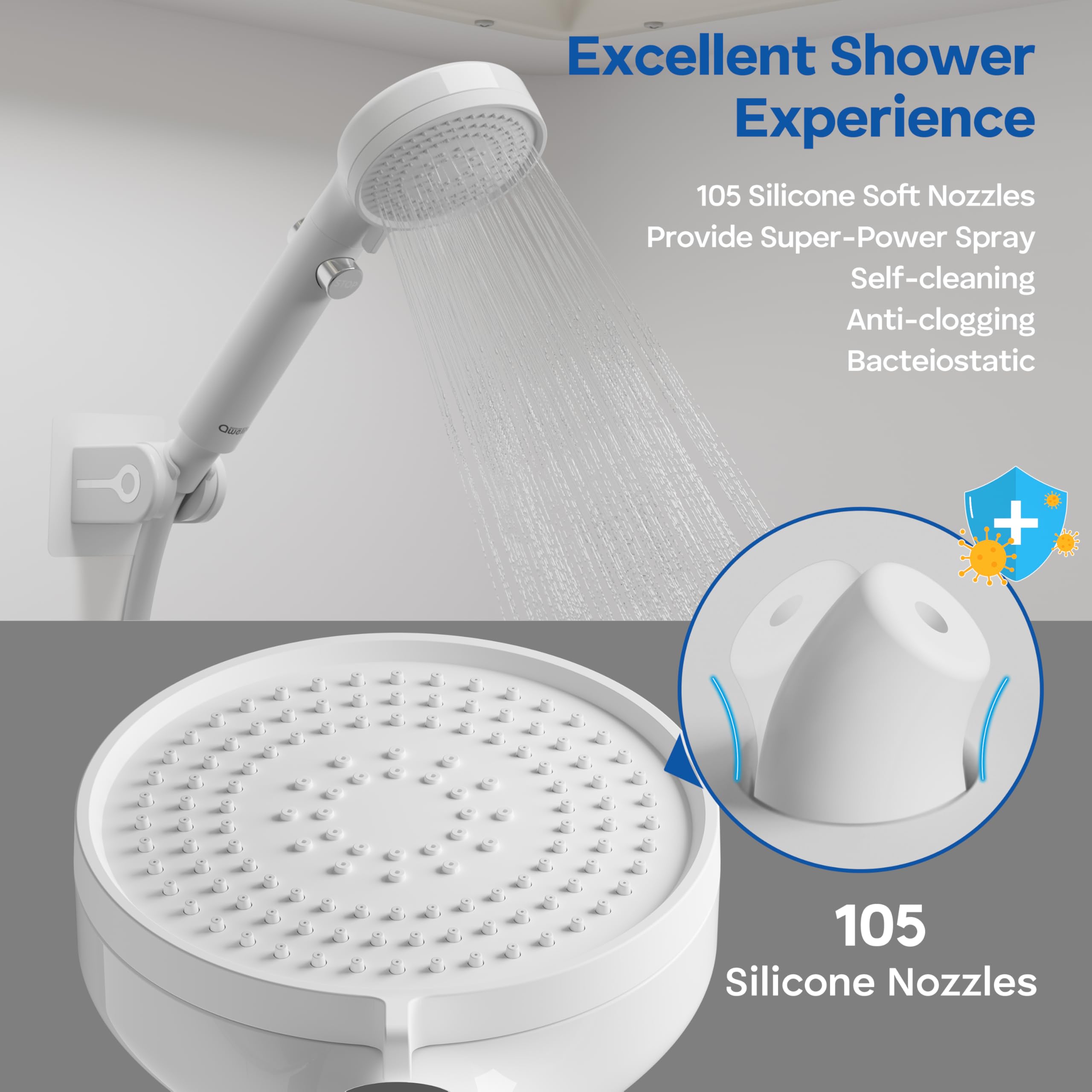 Rv Shower Head With Hose And On/Off Button, High Pressure 5 Mode Shower Head Replacement, Easy Install, White -Upgrade For Rv, C