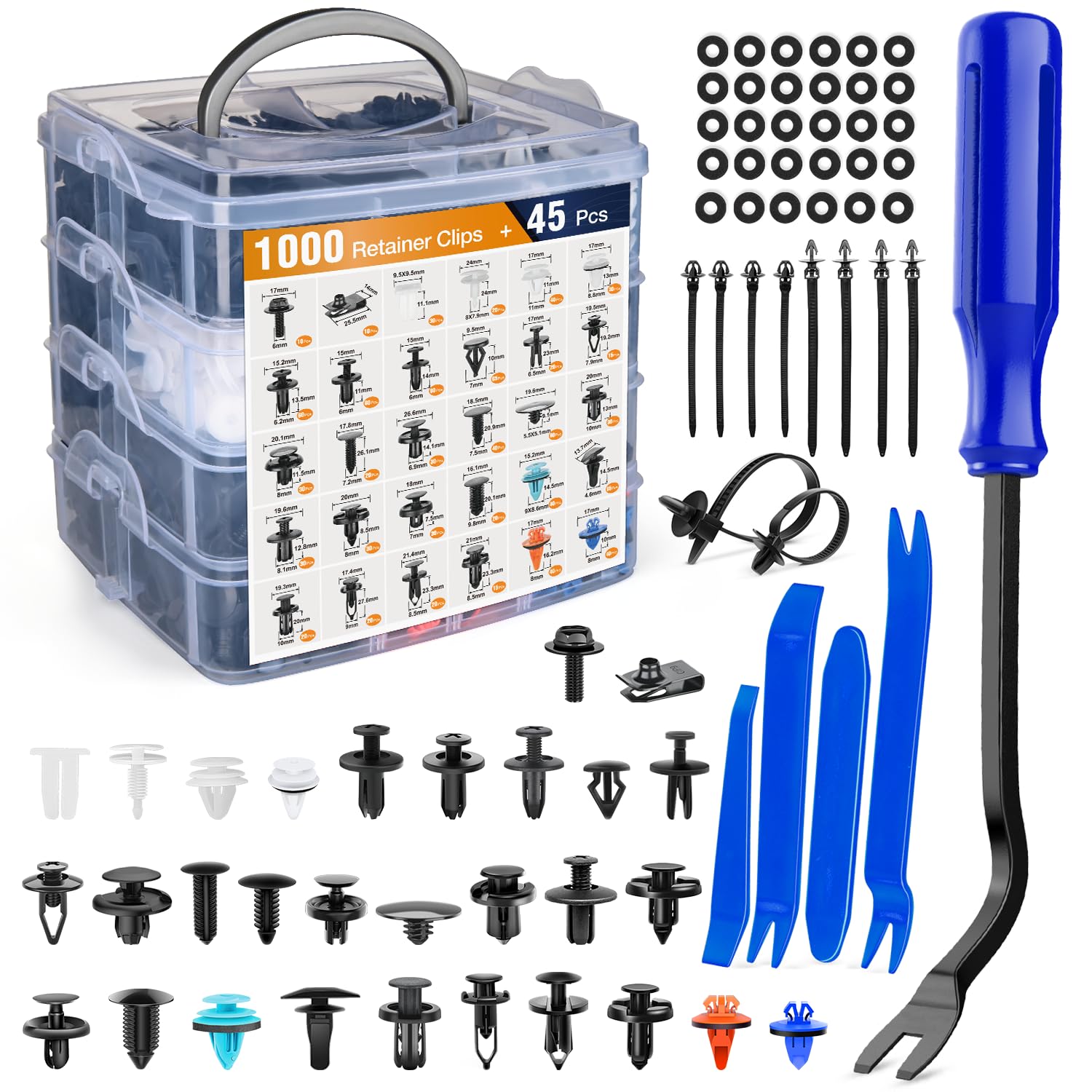 Gooacc 1045Pcs Car Push Retainer Clips & Auto Fasteners Assortment -30 Most Popular Sizes Nylon Bumper Fender Rivets With Fasten