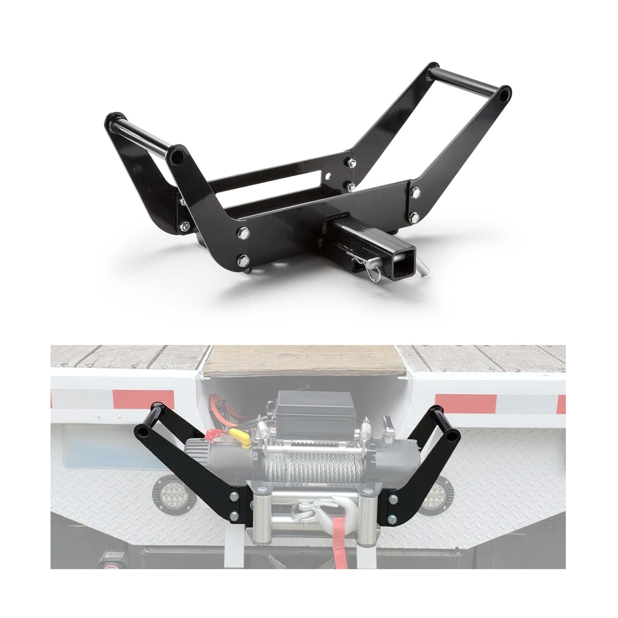 KUAFU Foldable Winch Mount Plate Winch Cradle for 10 x 4-1/2 Standard Winch Rated 8000 lbs to 13000 lbs Powder Coated Steel