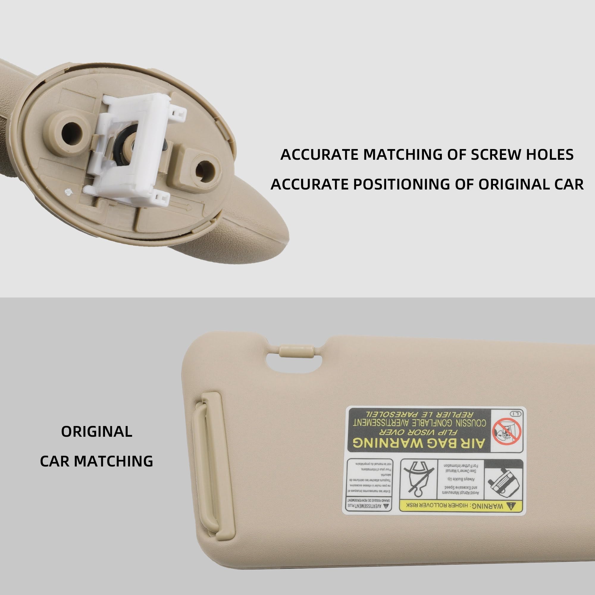 Dasbecan Front Left Driver Side Sun Visor With Light Compatible With Toyota Highlander 2008-2013 74320-48180-E0 (Beige)