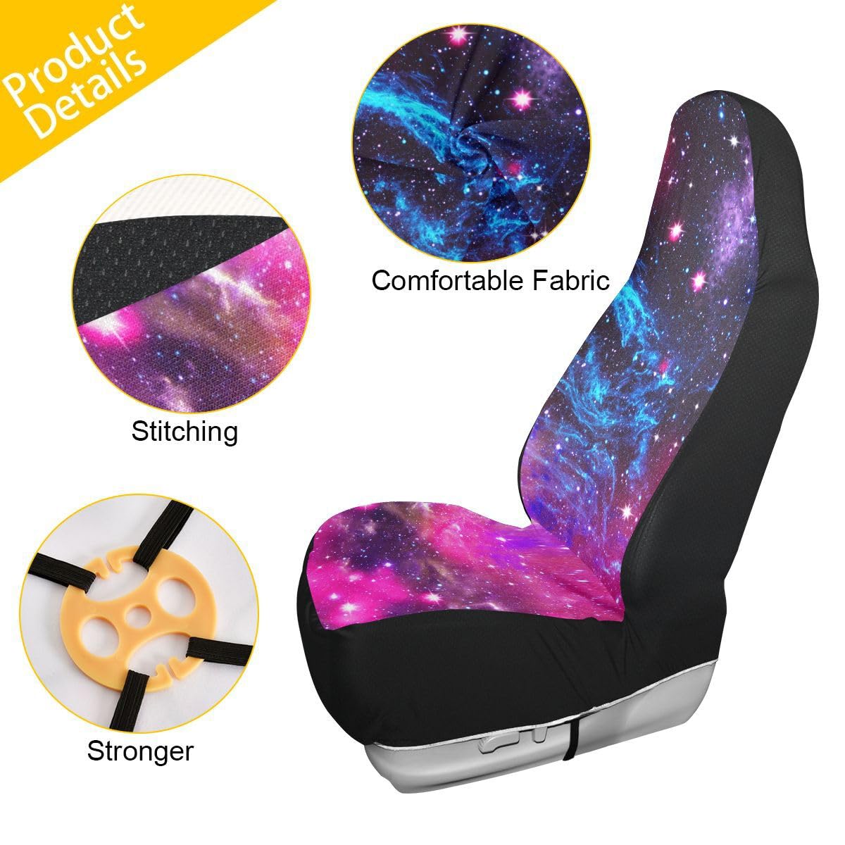 LONSANT Galaxy Car Seat Covers Set of 2,Deep Space Abstract Natural Universe Blue Purple Galaxy Stars Universal Auto Front Seat
