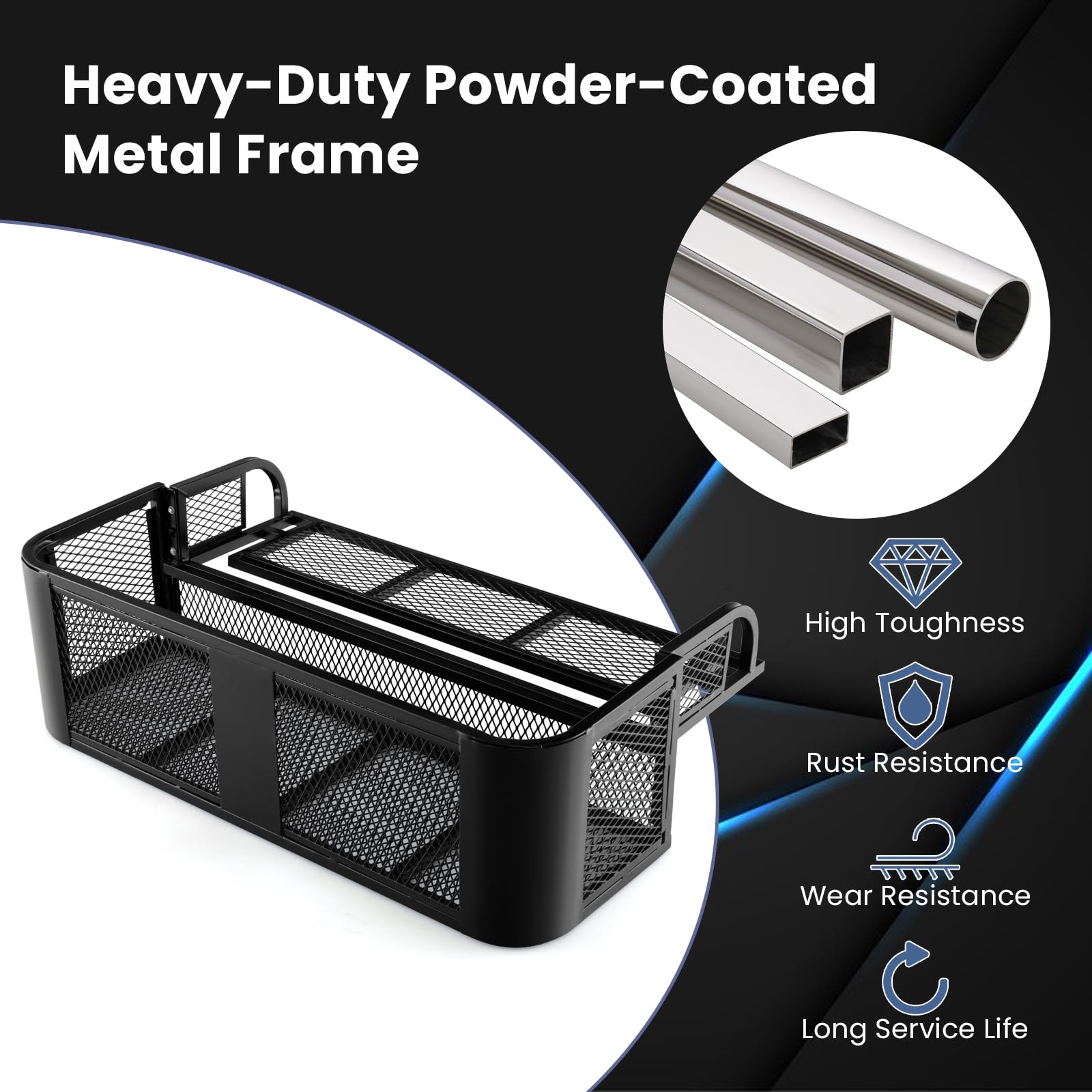 Ironmax Atv Rear Drop Cargo Basket, Heavy Duty Steel Luggage Storage Carrier Box W/ 12.5’’ Protective Rail, Easy To Install, Atv/Utv Cargo Rack Accessories, 41’’L X 26.5’’W X 12.5’’H
