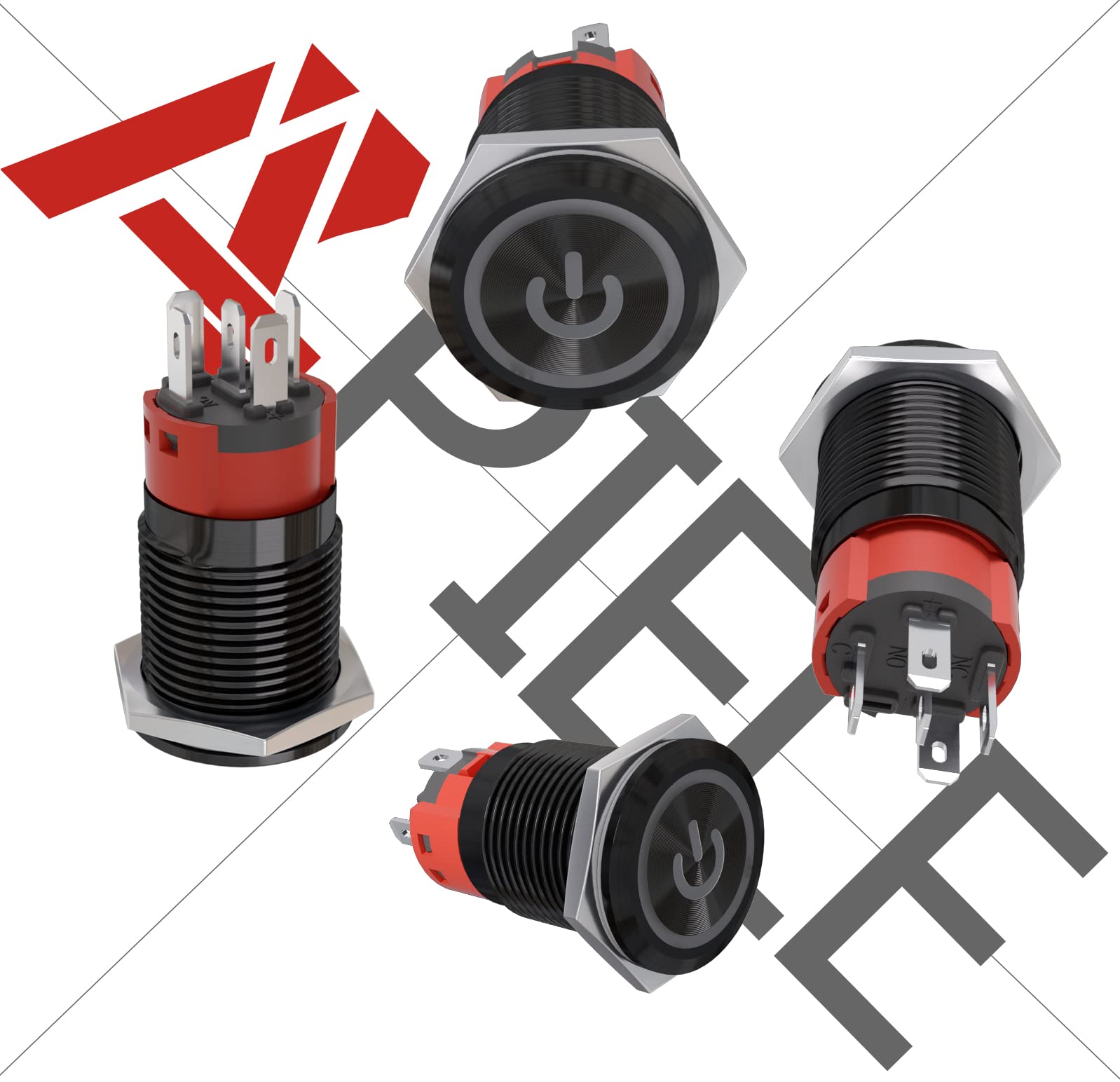 Apiele 16Mm Latching Push Button Switch 0.63'' 12V Power Symbol Ring Led Car Metal With Socket Plug 1No1Nc Spdt On/Off (Red/Blac