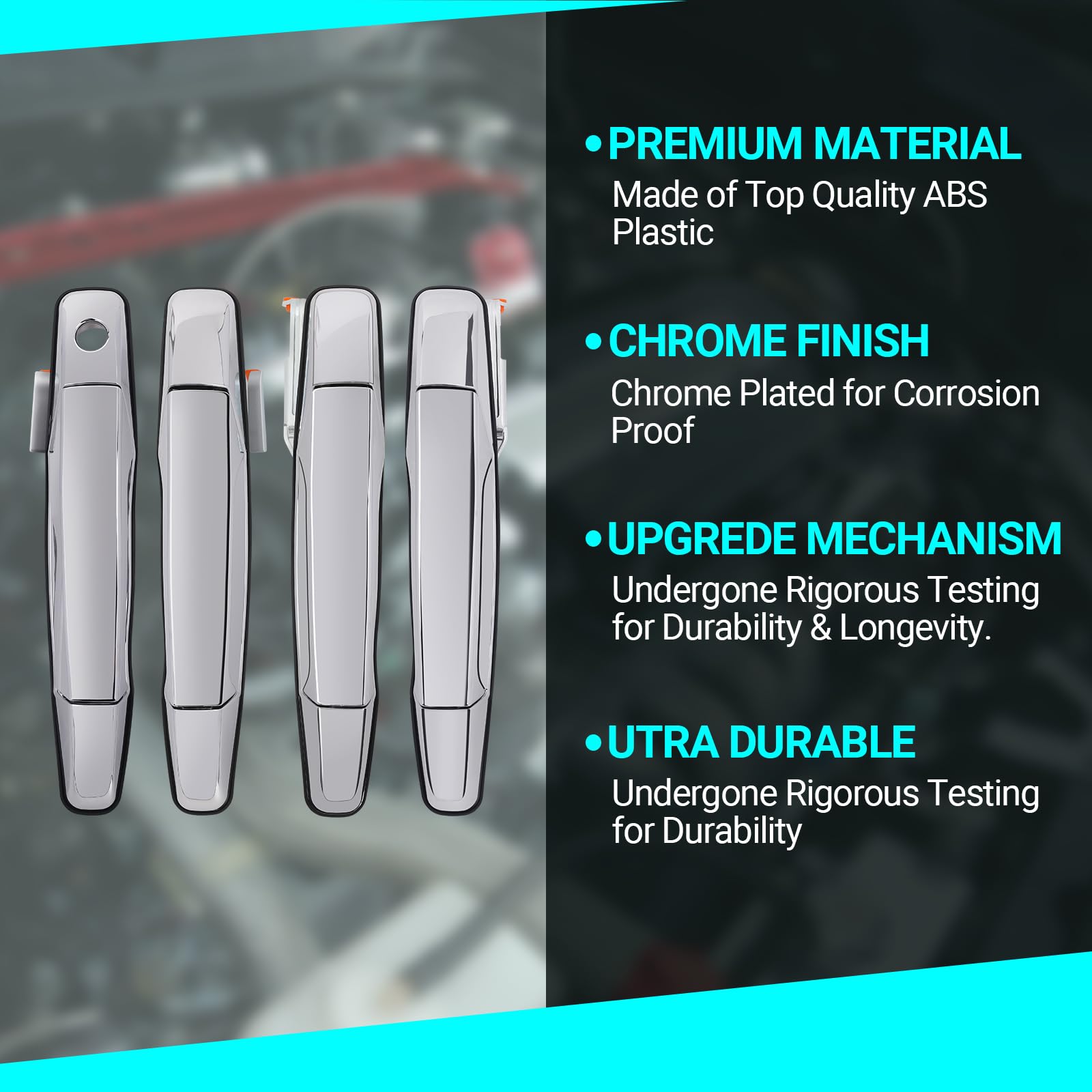 Exterior Chrome Door Handle - Compatible With 2007-2013 Chevy Avalanche, Silverado, Suburban, Tahoe, Gmc Sierra, Yukon, Cadillac Escalade Pickup Truck Suv - 4 Pcs Front Rear Driver & Passenger Side