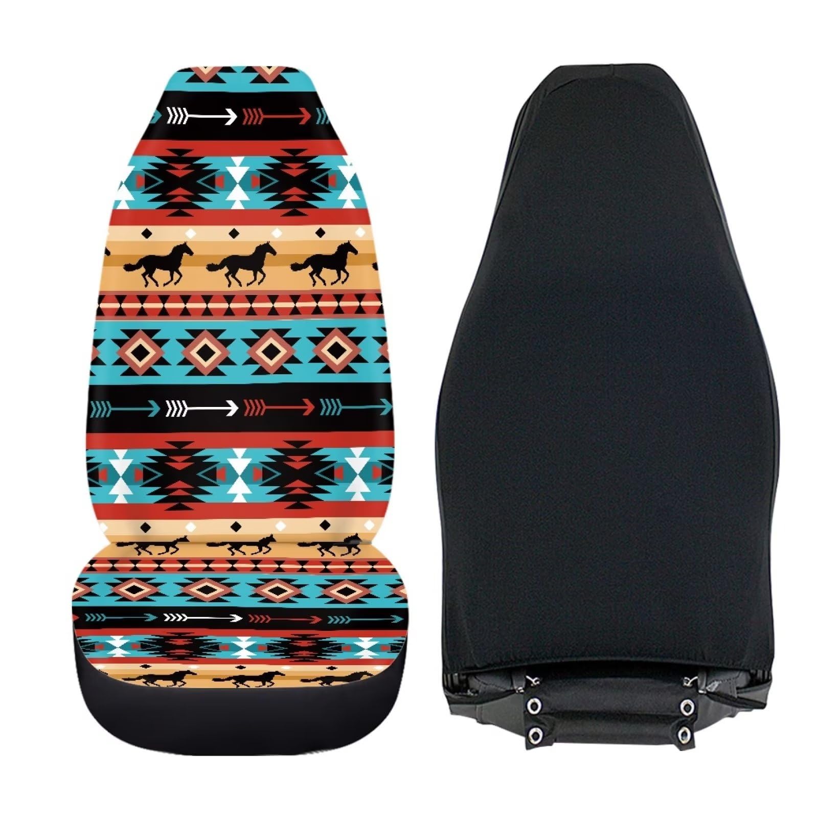 Salabomia Western Horse Car Seat Cover for Women, Aztec Universal Fit 2 Piece Stretchy Breathable Bucket Vehicles Seat Cover Fro