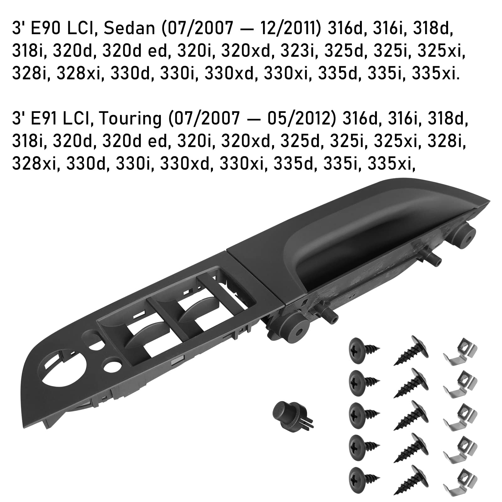 Jaronx Compatible With Bmw 3 Series E90 Lci/E91 Lci Driver Side Door Handle 2008-2011, Window Switch Panel Cover Door Pull Handl