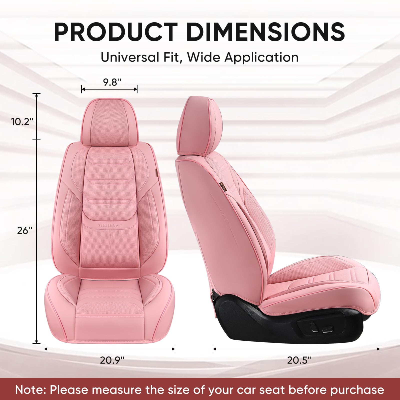 Tiehesyt Pink Car Seat Covers Front Pair, Breathable Leather Automotive Front Seat Covers & Headrest, Auto Seat Cover, Compatibl