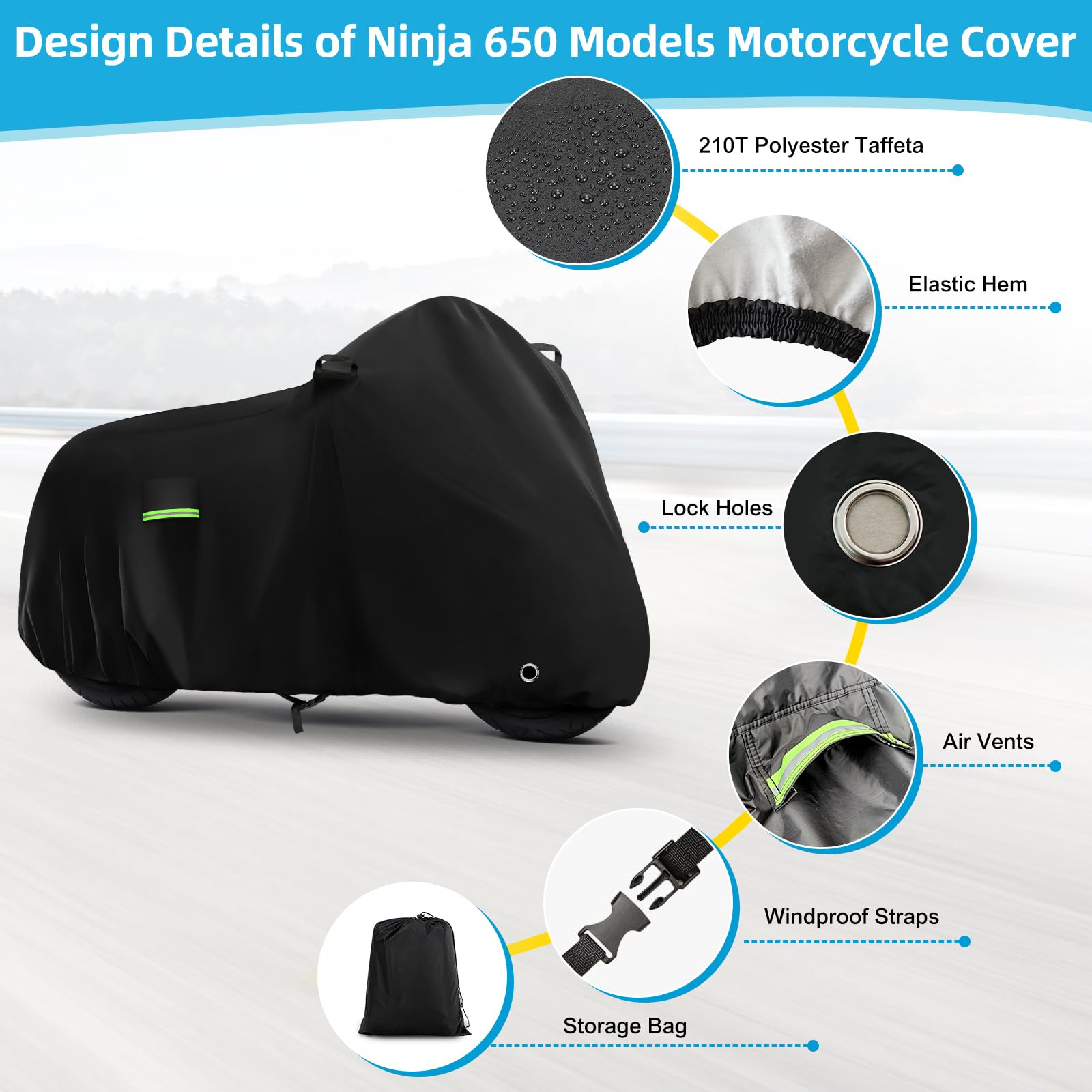 Motorcycle Cover Waterproof for Kawasaki Ninja 500 650/Yamaha R1 R3 R6/BMW F 900R, Heavy Duty Outdoor Sun UV Rain Dust All Weath