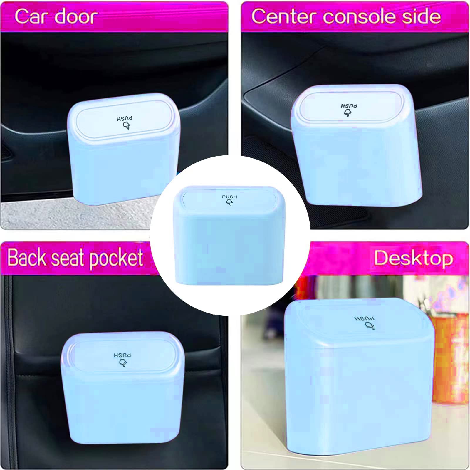 Car Trash Can, Mini Car Bin With Lid 2 Trash Bag Blue, Cute Car Accessories For Storage And Organization,Small Trash Can For Car