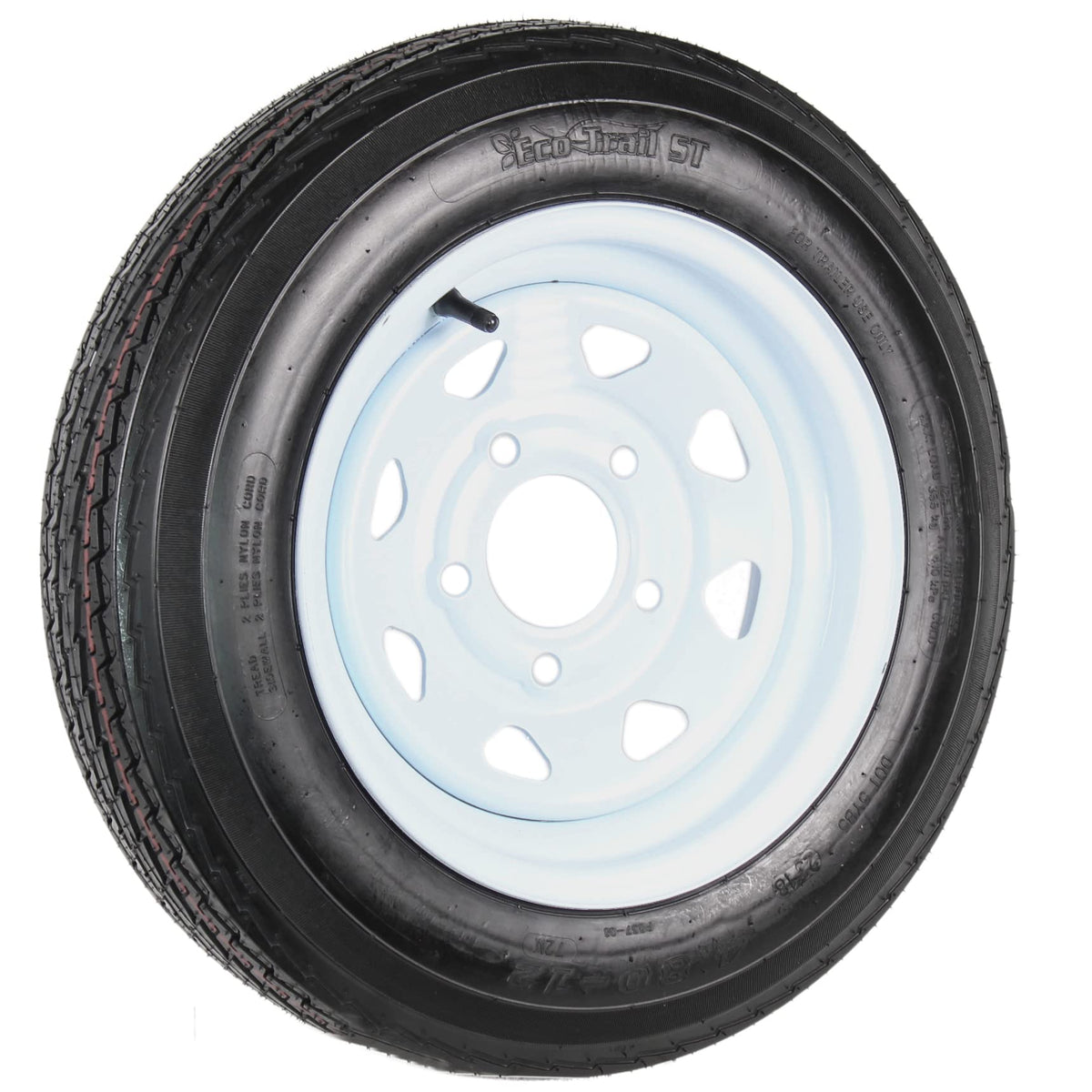 Ecustomrim Trailer Tire On Rim 4.80-12 480-12 4.80 X 12 12 In. Load Range B 5 Lug White Spoke Wheel - 2 Year Warranty W/Free Roa
