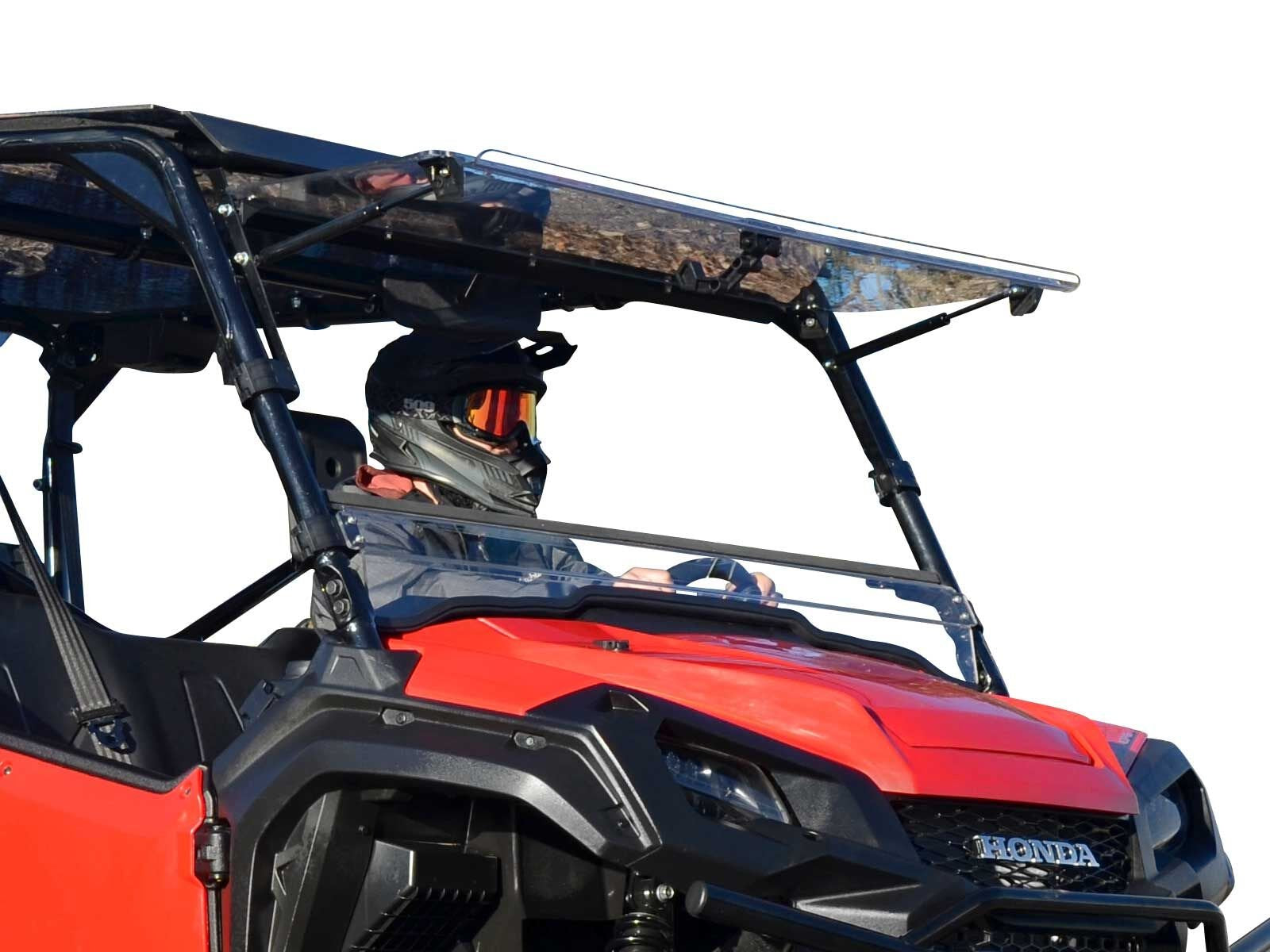 Superatv Scratch Resistant Clear Flip Windshield For 2016+ Honda Pioneer 1000, 1000-5, Hard Coated On Both Sides For Extreme Dur