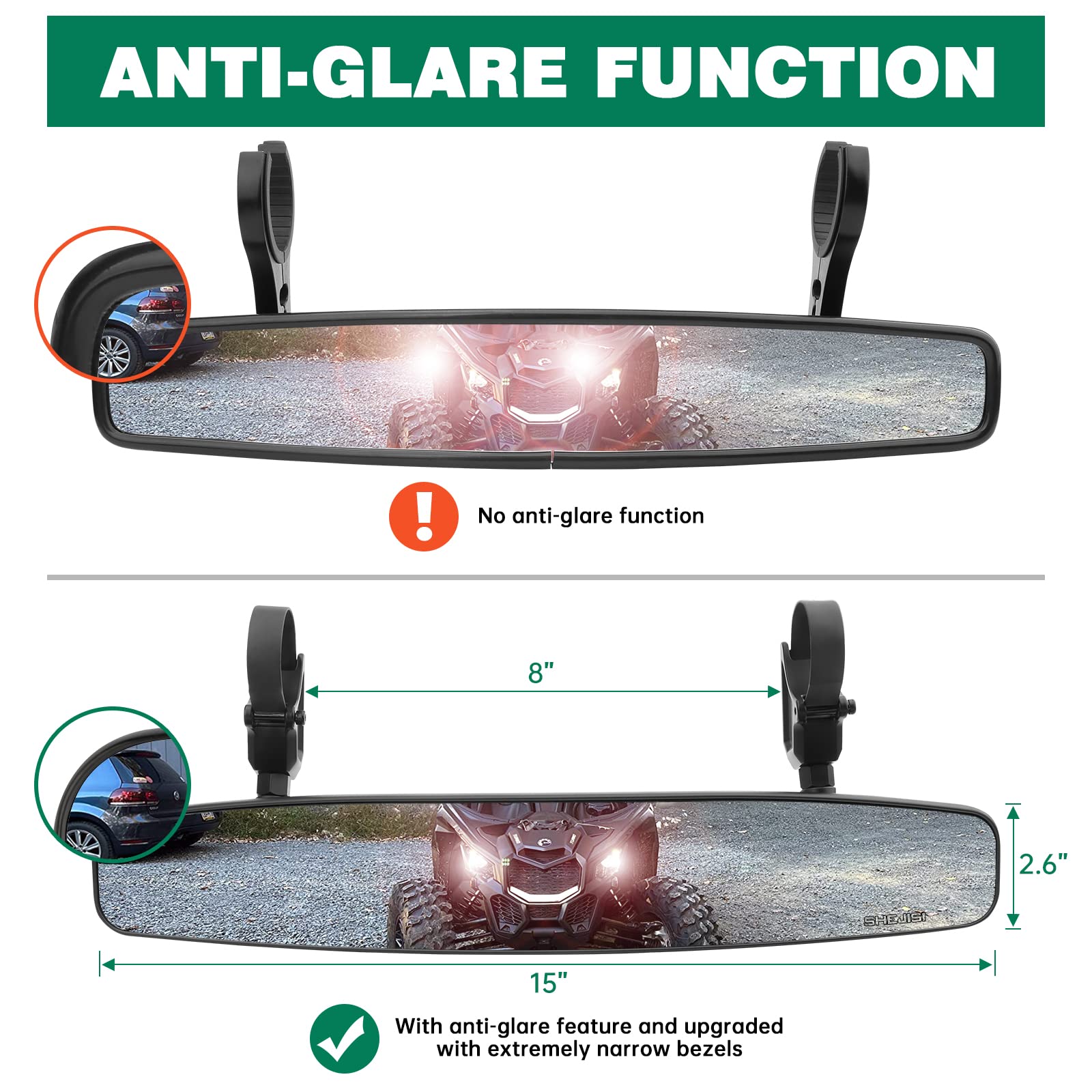 SHEJISI UTV Mirrors, Aluminum Alloy Material,2024 New RZR Rear View Mirror for 1.5'' to 2'' Inch Roll Cage, Adjustable for Best