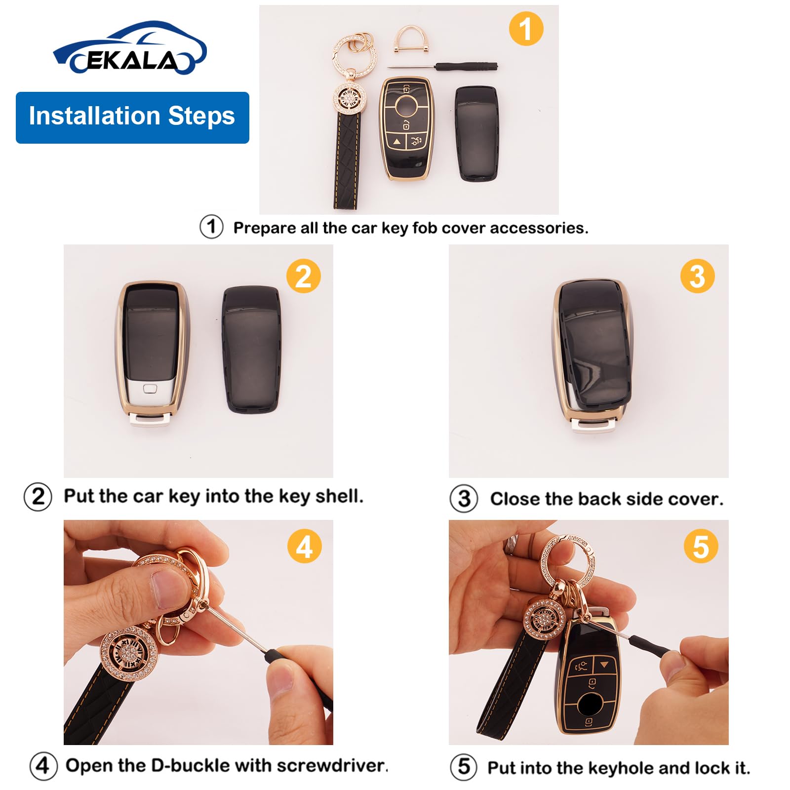 Ekala For Mercedes Key Fob Cover, 4 Buttons Soft Tpu Key Fob Protector With Key Fob Keychain Fit For Mercedes Benz A B C E G S C