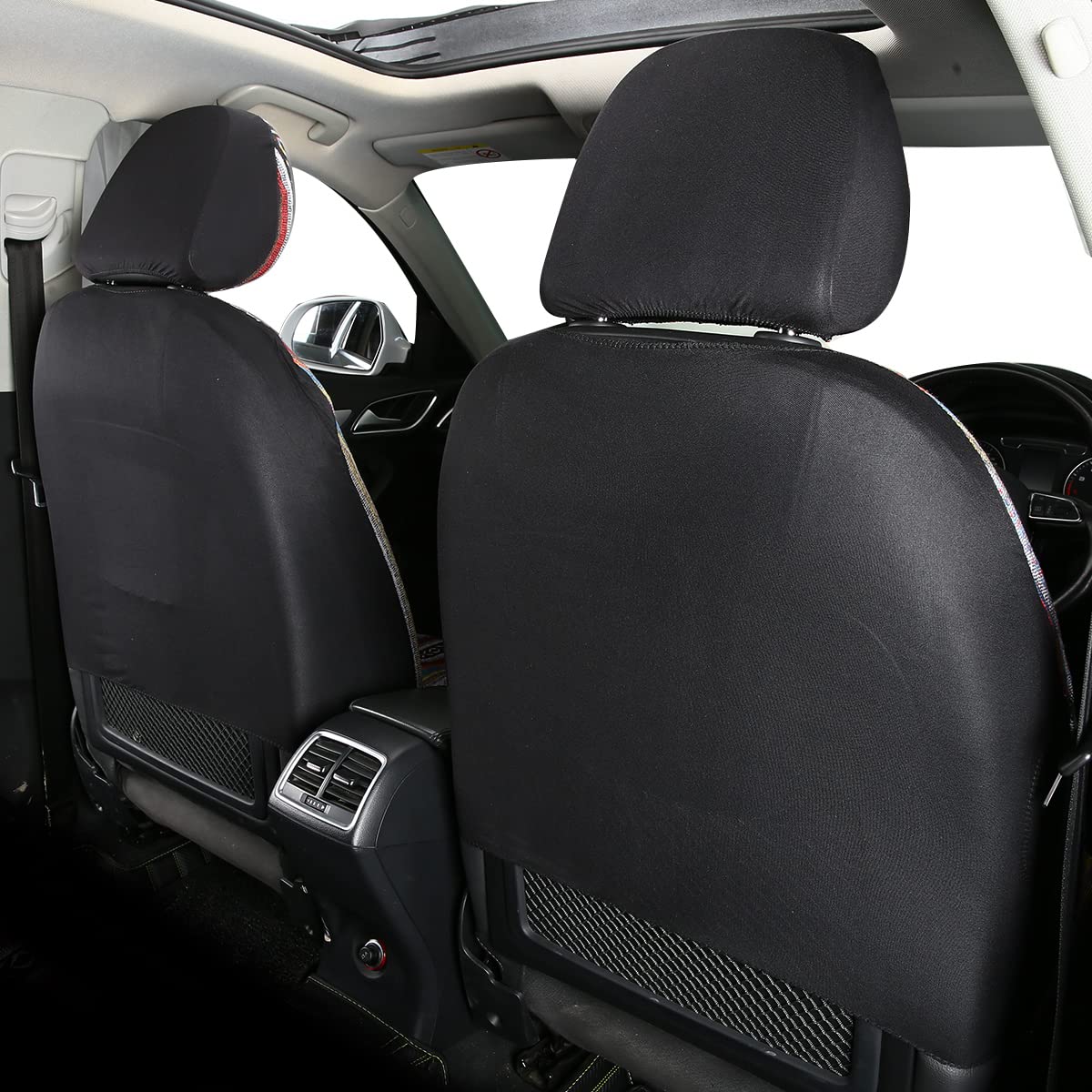 PONYJOYUP Baja Saddle Blanket Car Seat Covers 4PCS Front, Breathable and Washable Striped Woven Automotive Vehicle Seat Cover, U