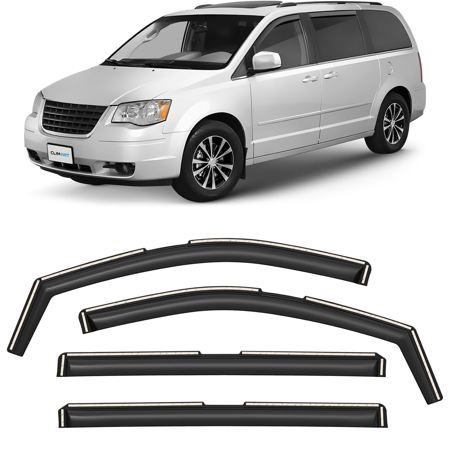 Clim Art In-Channel Incredibly Durable Rain Guards For Chrysler Town And Country 2008-2016, Original Window Deflectors, Vent Win