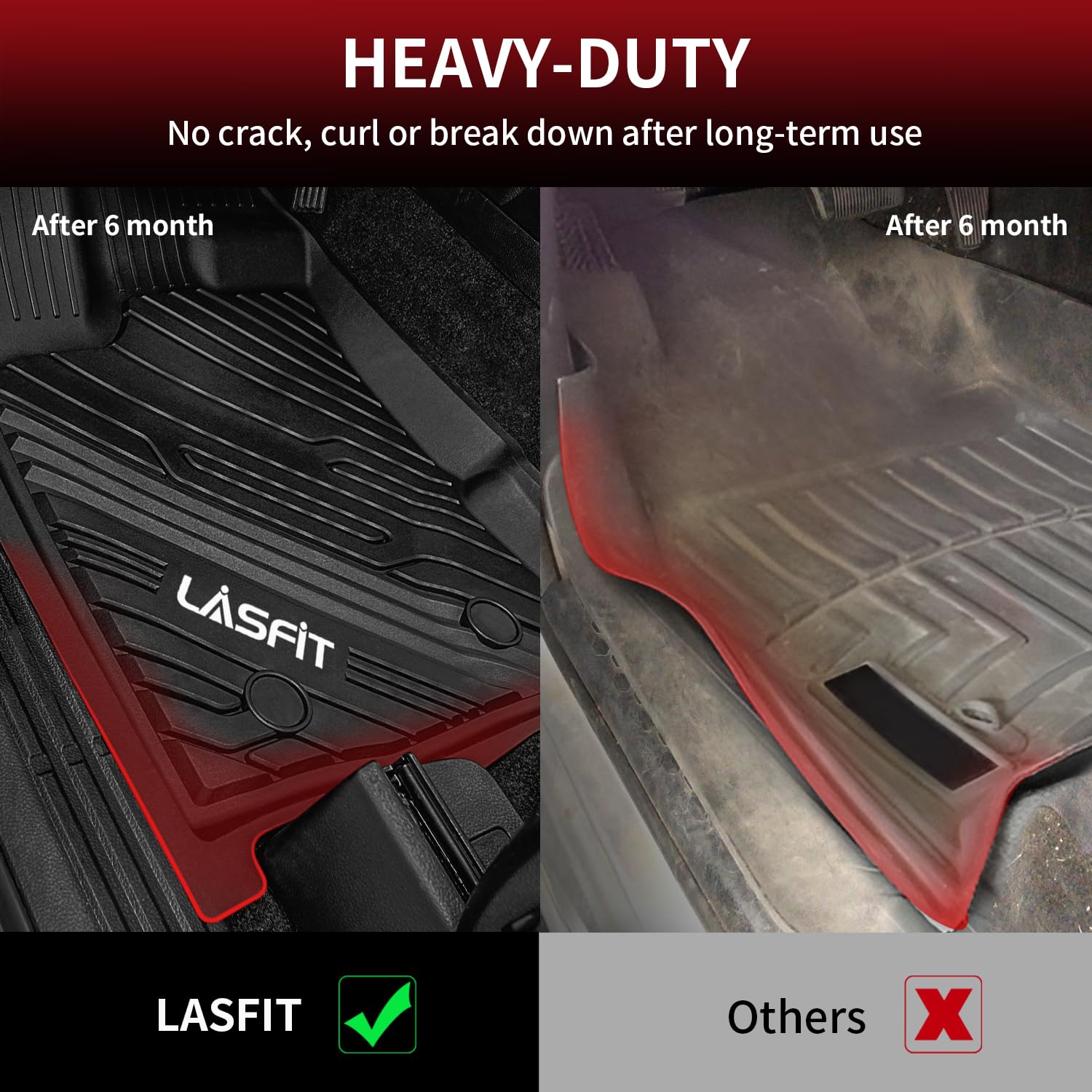 Lasfit Floor Mats Fit For Ford Ranger 2020-2023 Supercrew Cab, All Weather Tpe Truck Liners, Front And Rear Row Set, Black