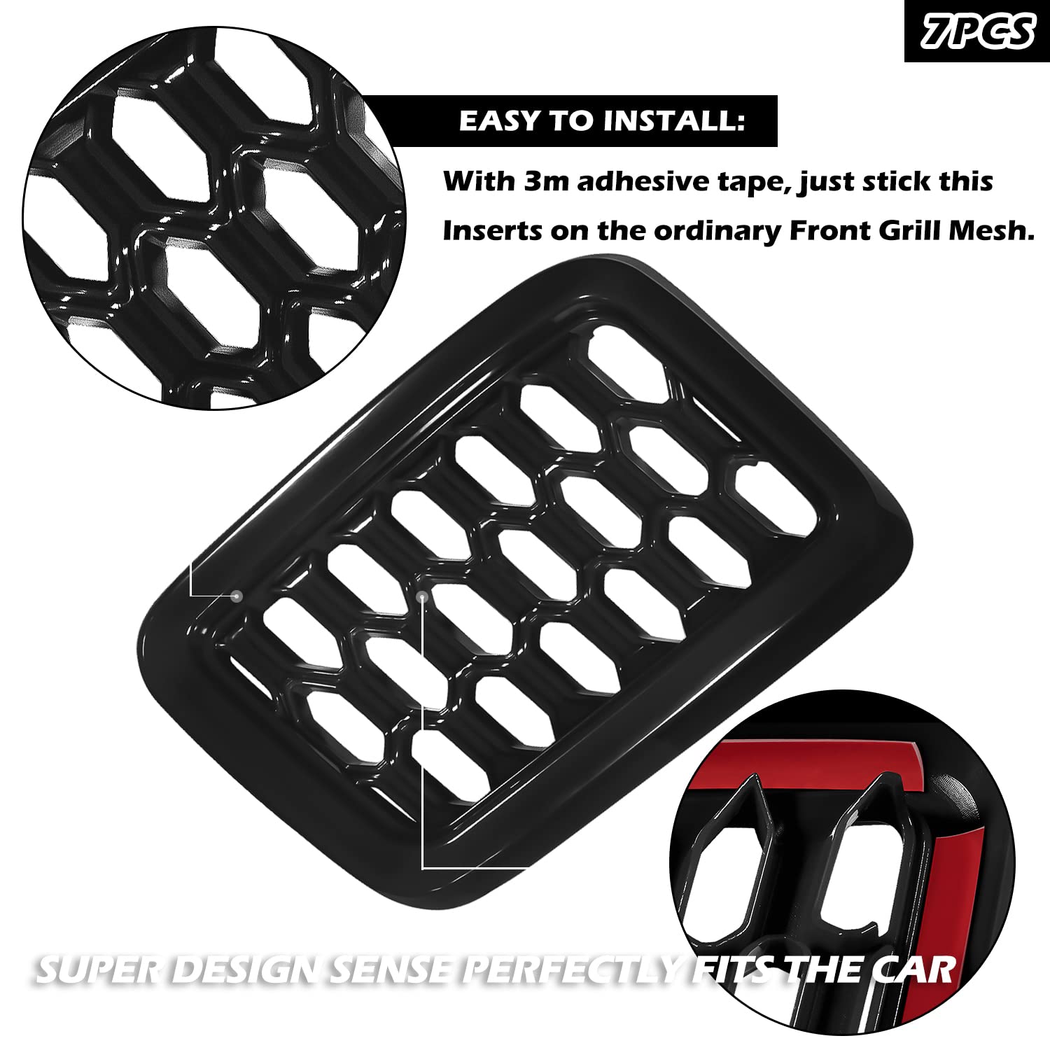 Grill Inserts Rings Covers For Jeep Grand Cherokee 2017 2018 2019 2020 2021 Honeycomb Grill Mesh Exterior Accessories Covers Inserts Kit (Black,7Pcs)