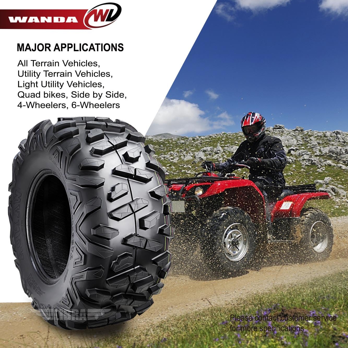 Wanda Set 6 All Terrain Atv Tires (2) 25X10-12 Front & (4) 25X11-10 Rear 6Pr Bighorn Style