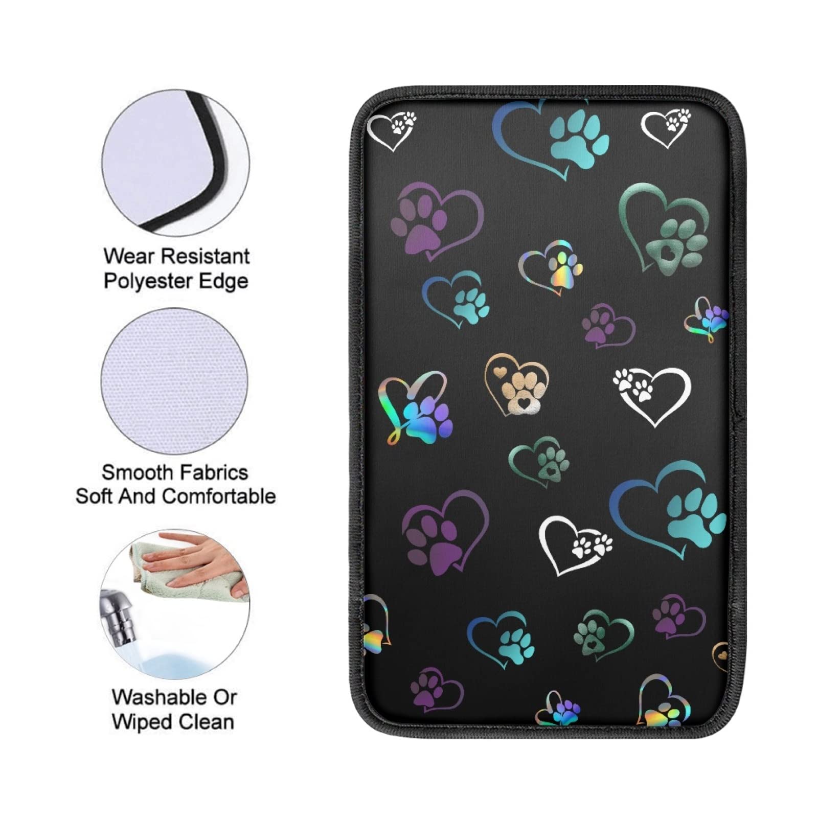 Dreaweet Heart Paw Auto Center Console Armrest Covers for Women Men Dog Paw Heart Arm Rest Cushion Cover Non Slip Arm Rest Pad U