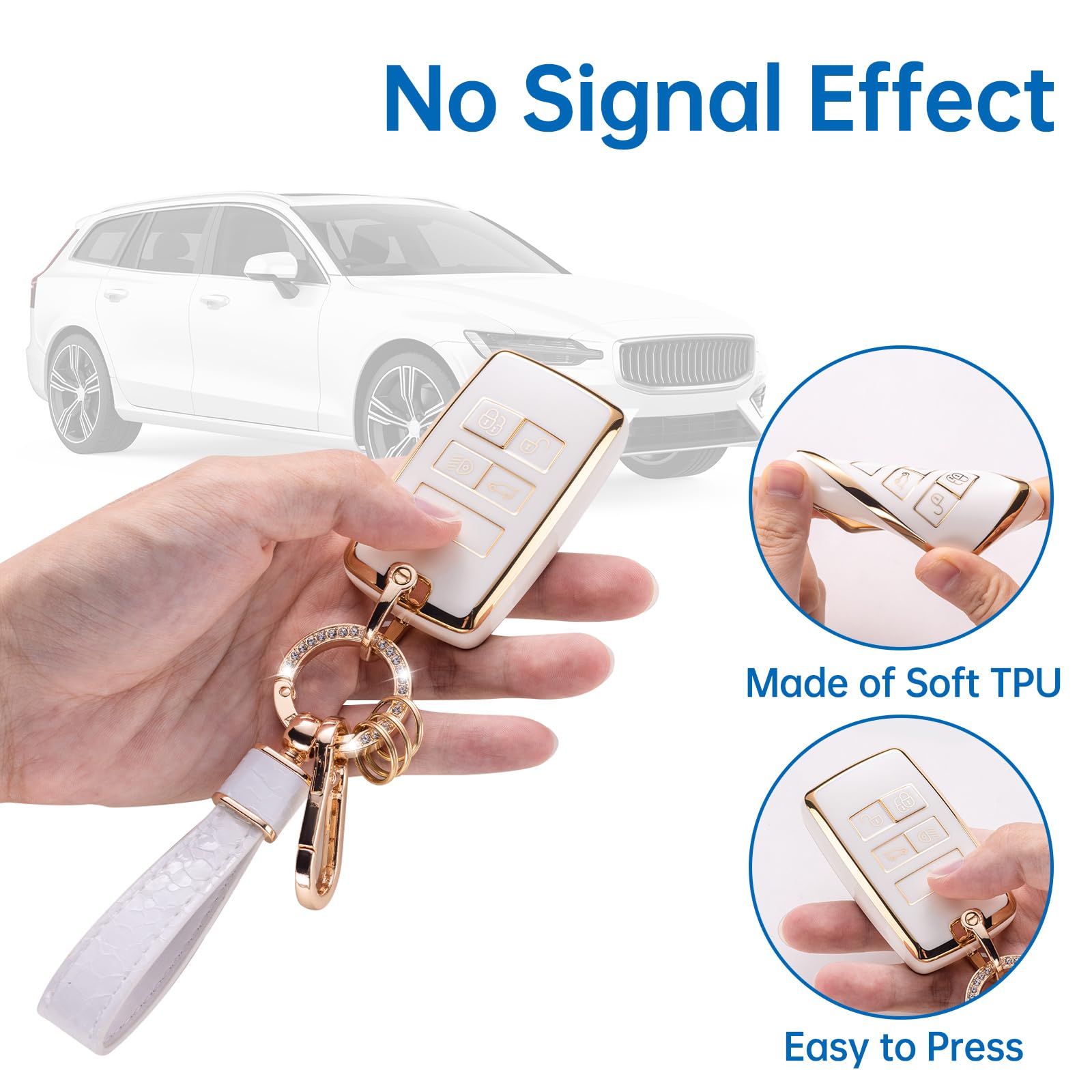 Cacarlike For Land Rover Key Fob Cover With Land Rover Keychain, Car Key Fob Case Compatible With Land Rover Range Rover Evoque