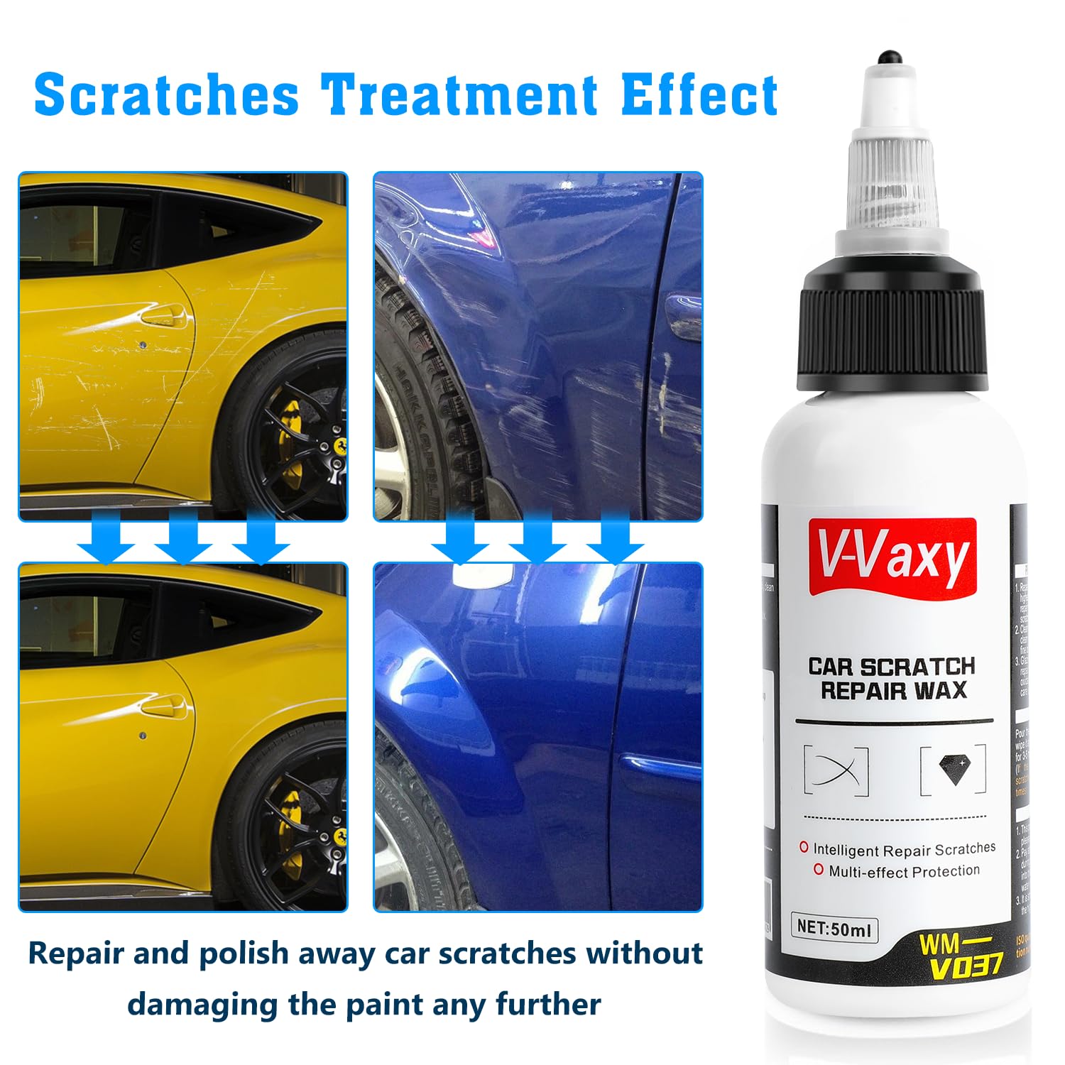 V-Vaxy Car Scratch Repair Wax, Car Buff Out Scratch, Car Paint Scratch Repair, Car Scratch Repair Paste, Car Wax Scratch Kit, Mu