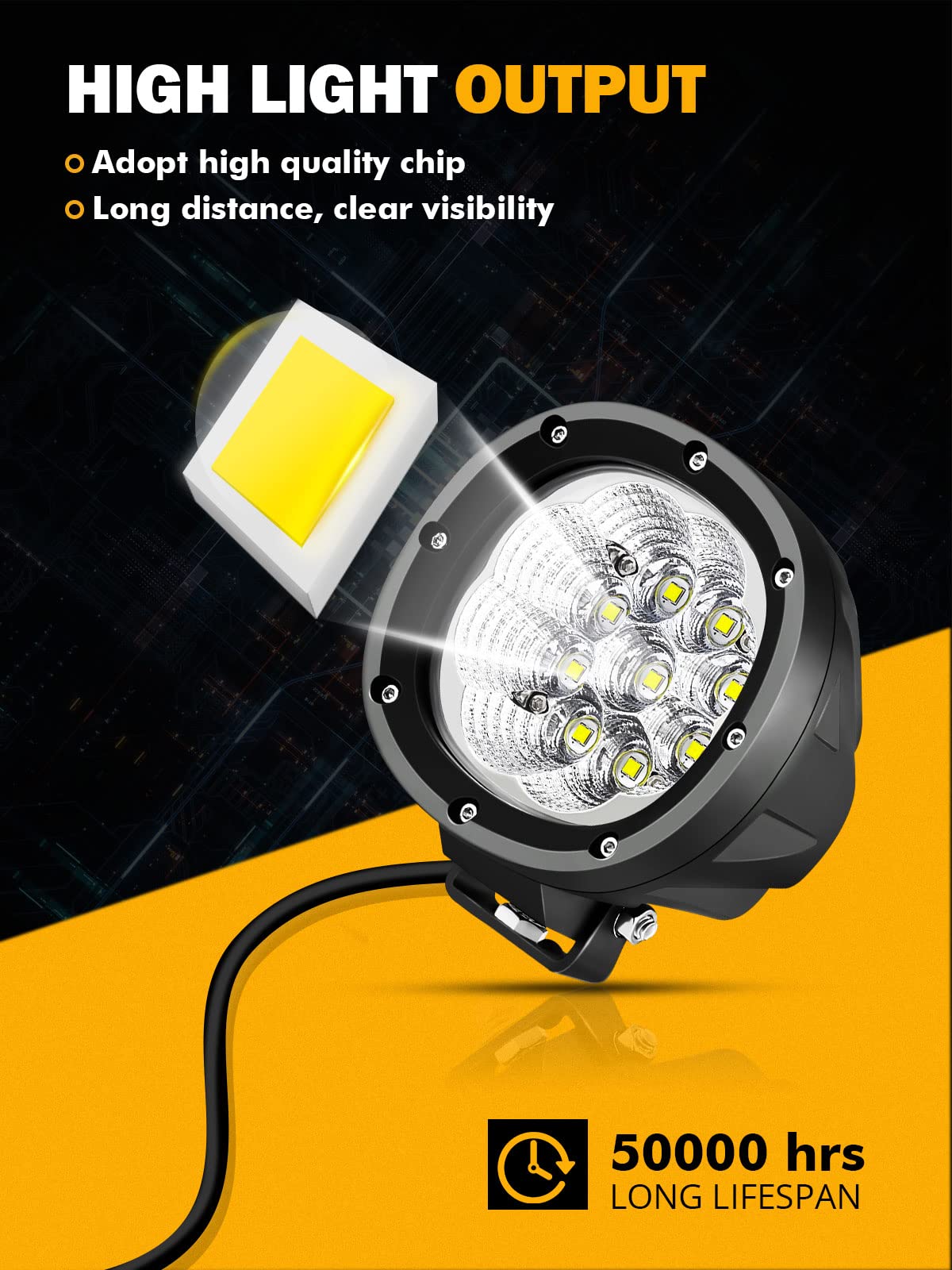 Auxbeam 4 Inch Round Led Light Pods, 90W Offroad Flood White Light Bar, Super Bright 9000Lm Driving Work Light With Dt Plug Wiri