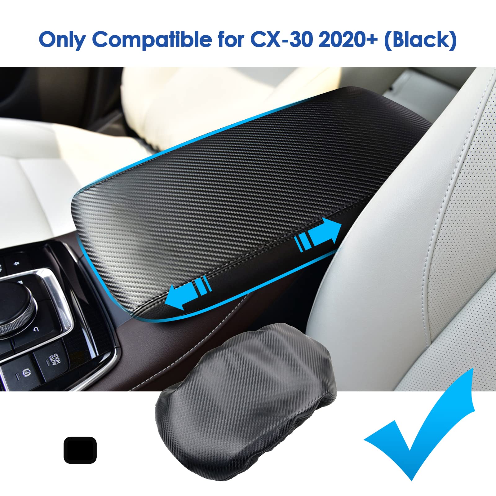 Coleya 2020-2023 2024 Cx-30 Armrest Cover For Mazda Cx-30 Console Armrest, Waterproof&Scratch-Resistant Lether Center Console Cover For 2022 2023 2024 Mazda Cx30 Accessories (Black-Carbon Fiber)