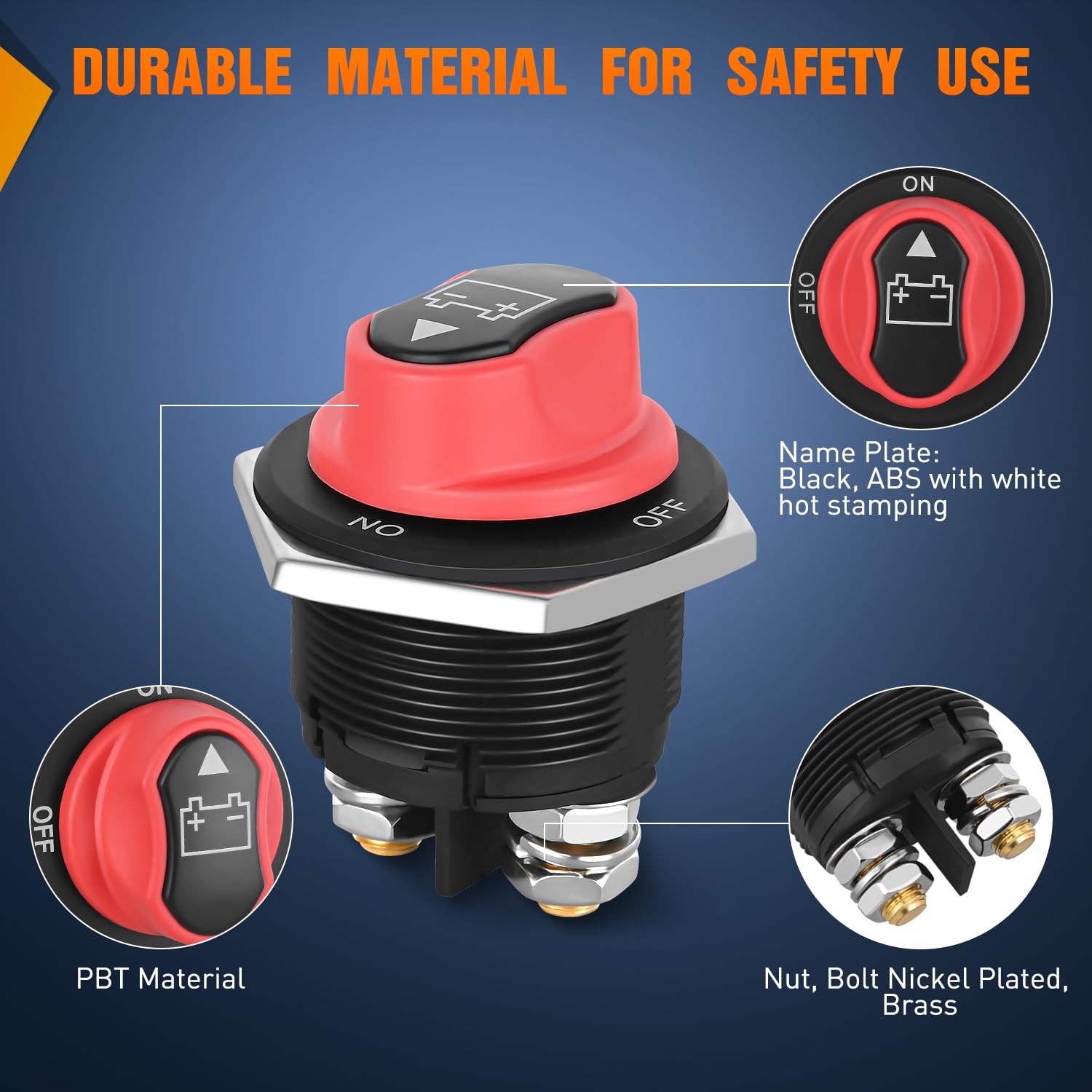 Nilight Battery Disconnect Switch 200A Master Disconnect Isolator 12V-48V On Off Power Cutoff Switch Waterproof Heavy Duty For M