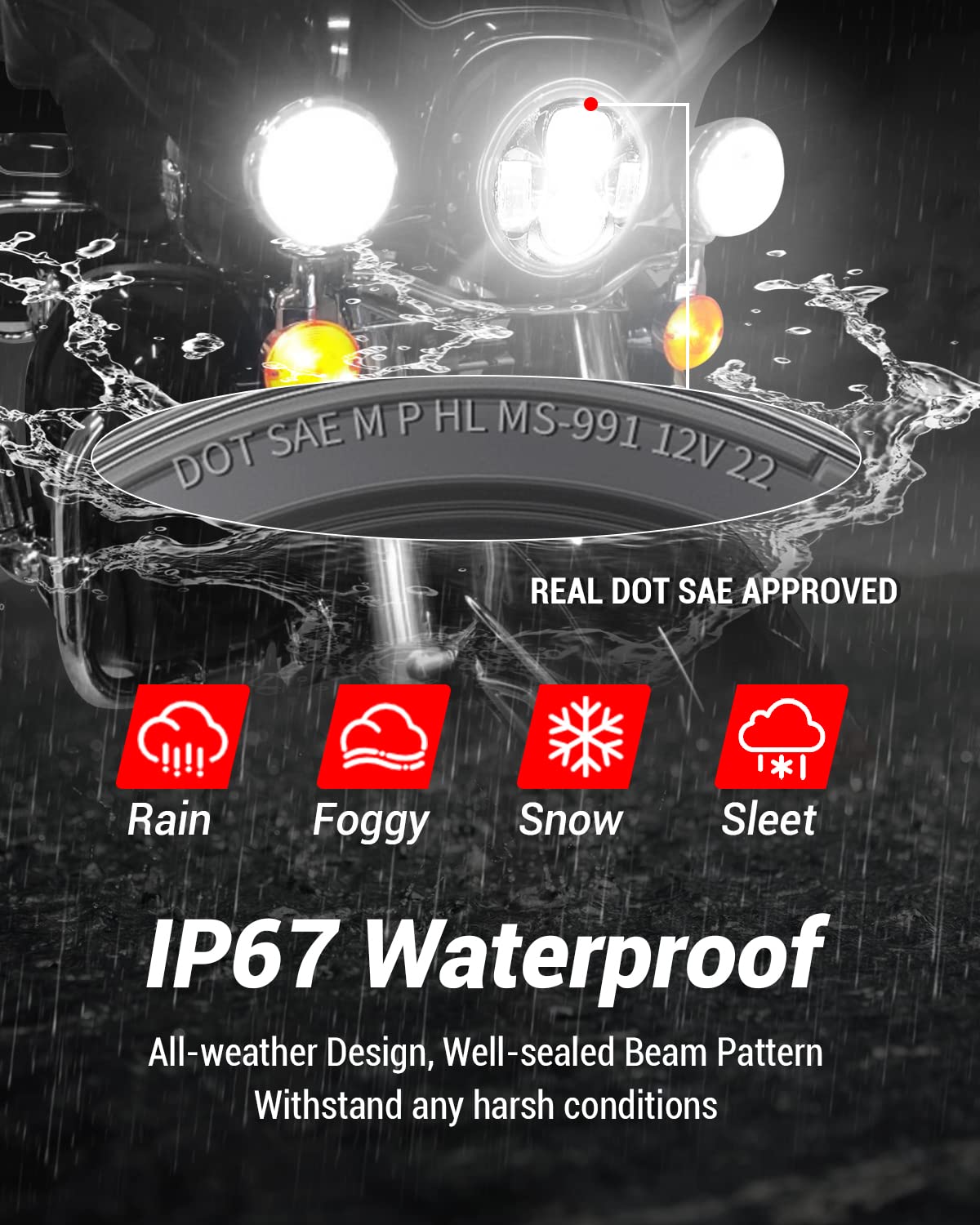 Z-OFFROAD New 7 Inch Motorcycle LED Headlight 4.5'' Fog Passing Lights, DOT Kit Compatible with Harley Davidson Road King Electr