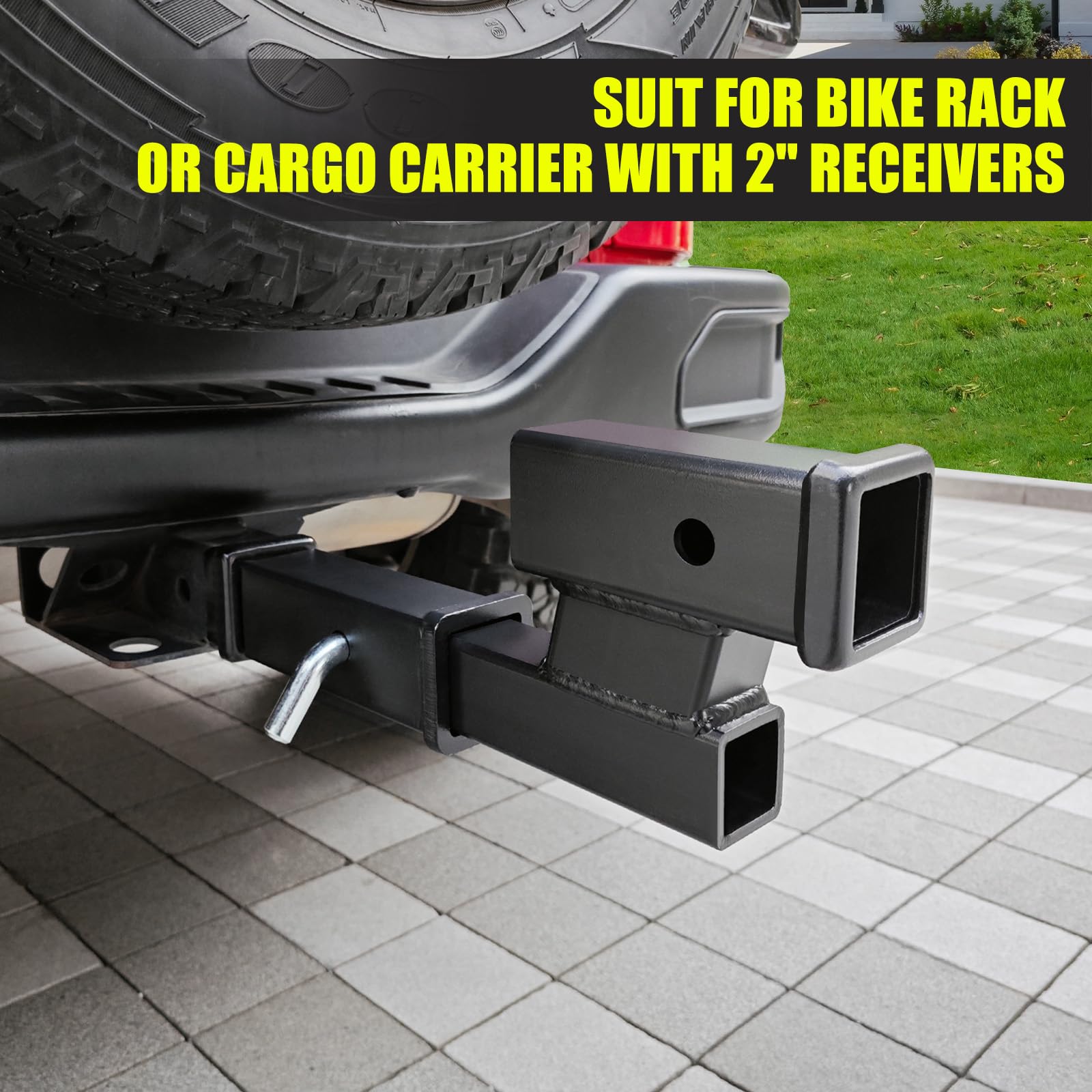 Kairay Trailer Receiver Hitch Riser Extender Adapter 4'' Drop/Riser, 8'' And 10'' Extension Length, 2'' Shank, 7500Lbs Towing Ca