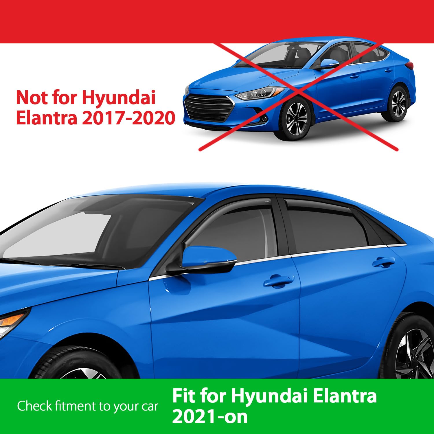 Goodyear Shatterproof In-Channel Window Deflectors For Hyundai Elantra 2021-2025, Rain Guards, Window Visors For Cars, Vent Defl