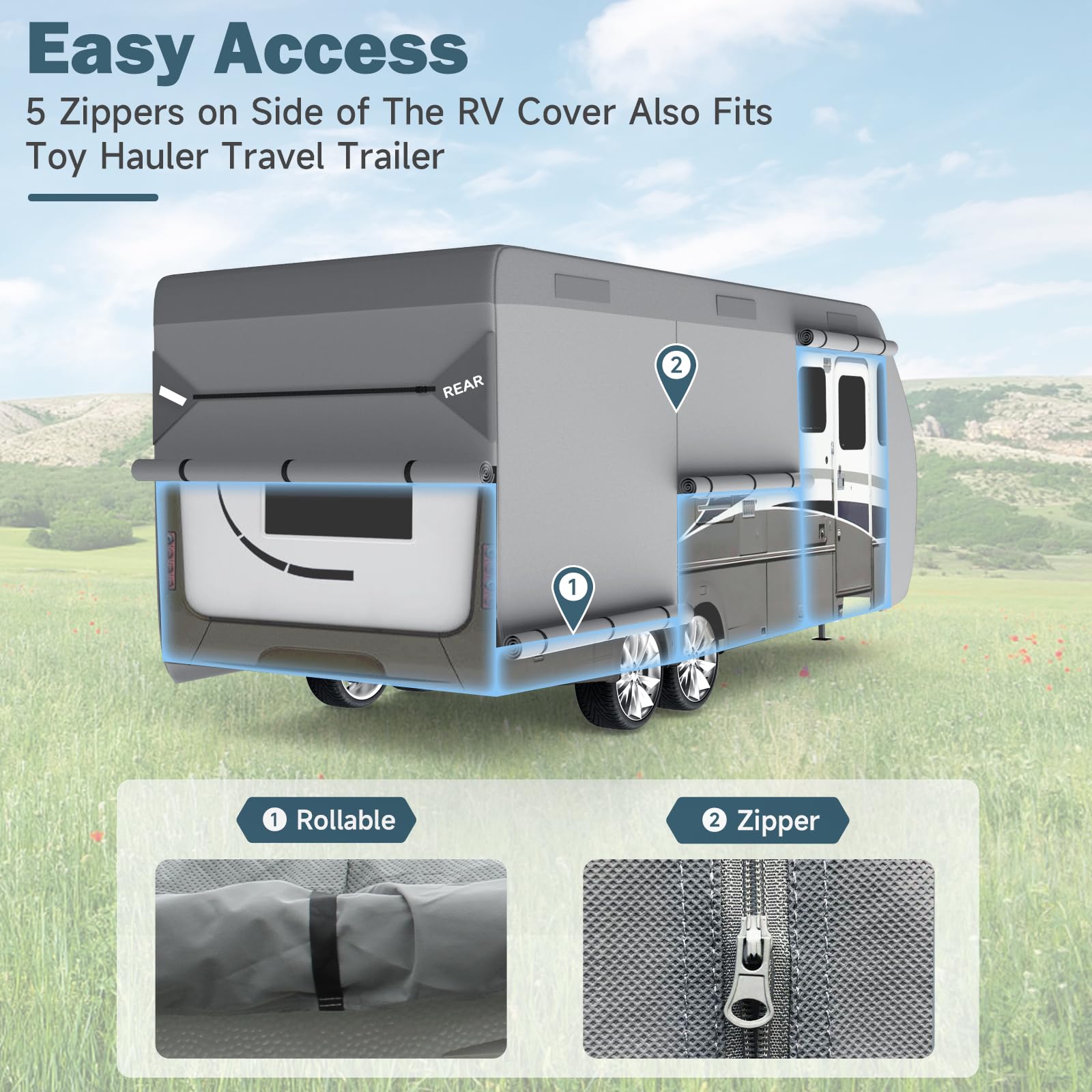 Umbrauto Rv Cover 16-18Ft: 7 Layers Travel Trailer Cover, Waterproof Camper Cover, Toy Hauler Cover With Tongue Jack Cover, Extr