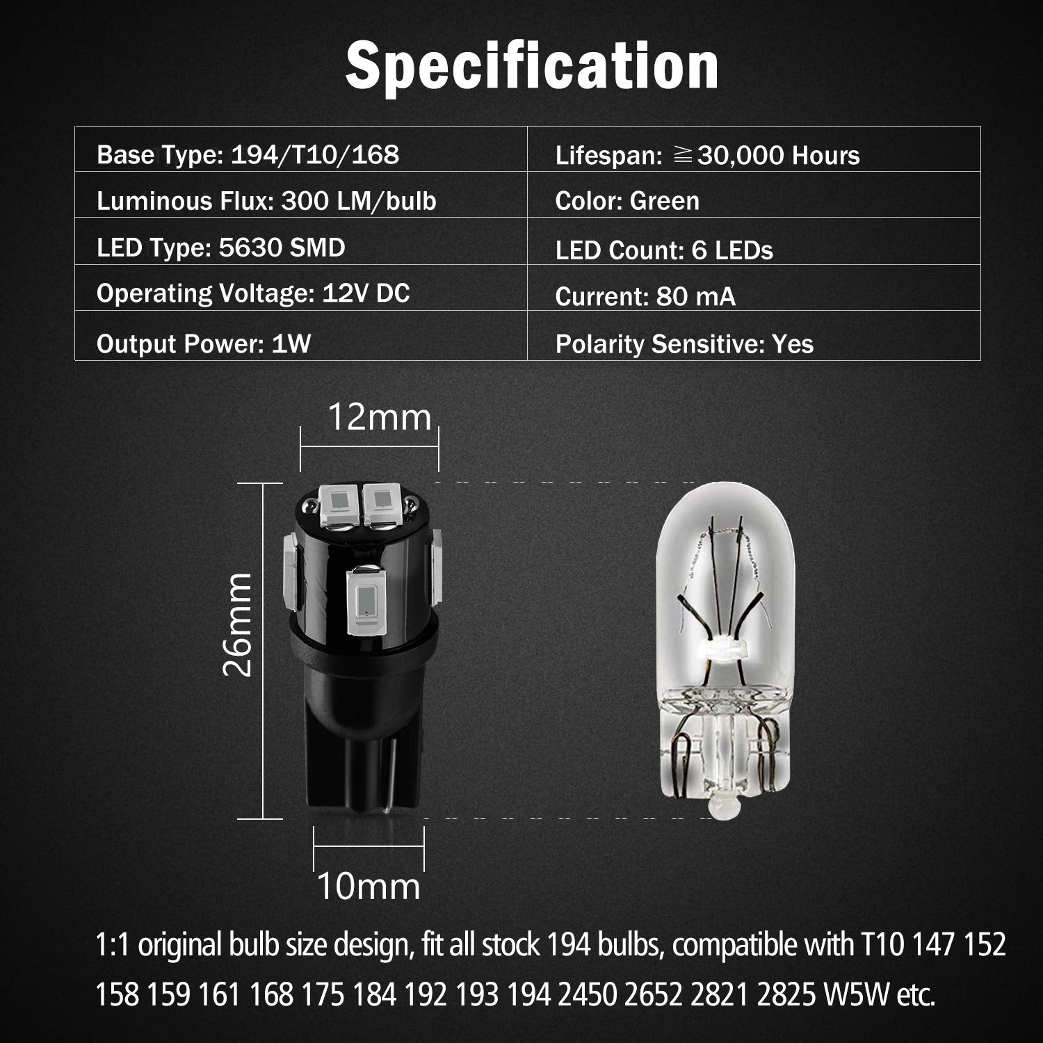 Brishine 194 Led Bulbs Extremely Bright Green 5630 Chipsets 168 2825 175 T10 W5W Led Replacement Bulbs For Car Interior Dome Map