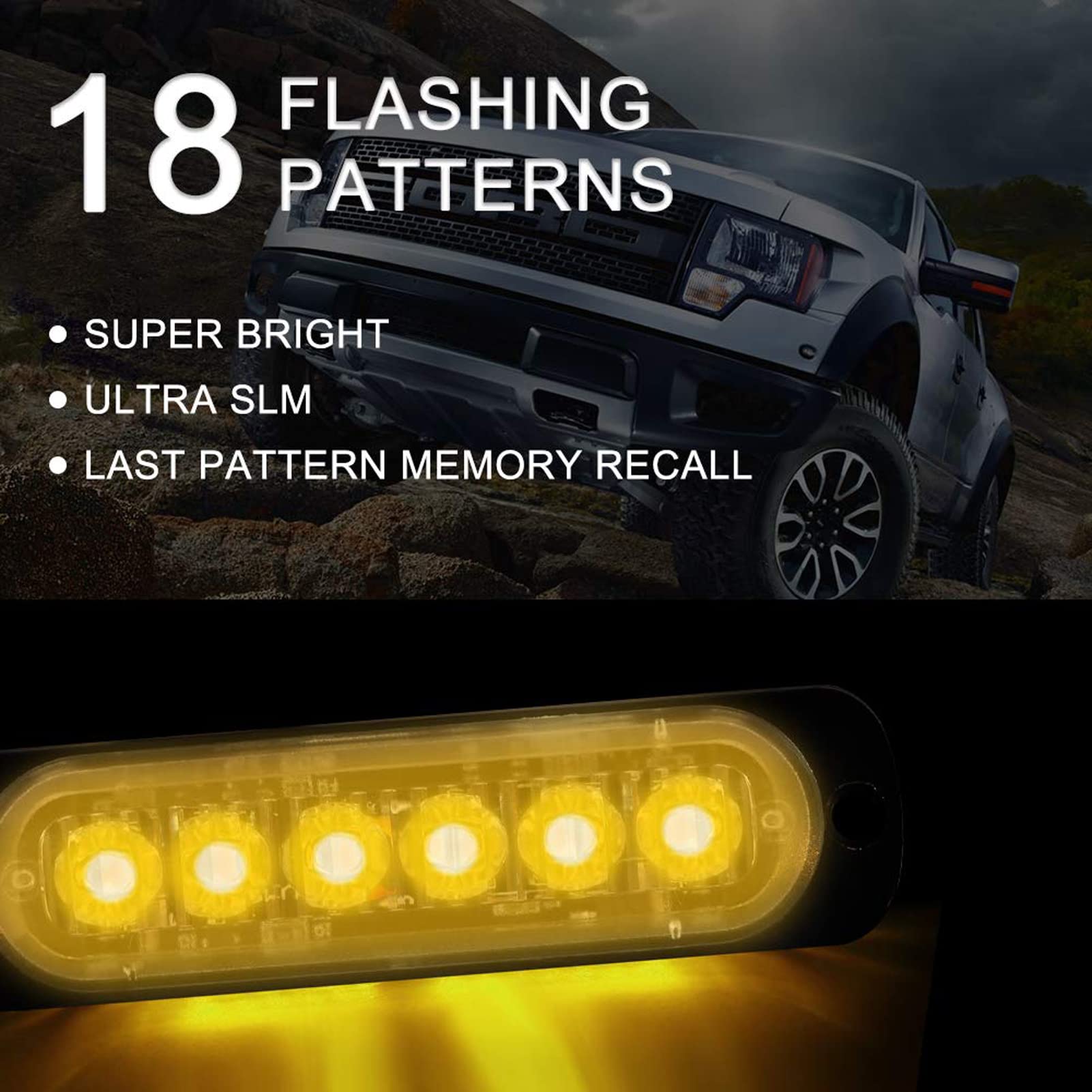 12-Pack 6 Led Amber Strobe Lights Vehicles Trucks Emergency Strobe Lights Kit 12V -24V Warning Hazard Flash Strobe Lights Bar Gr